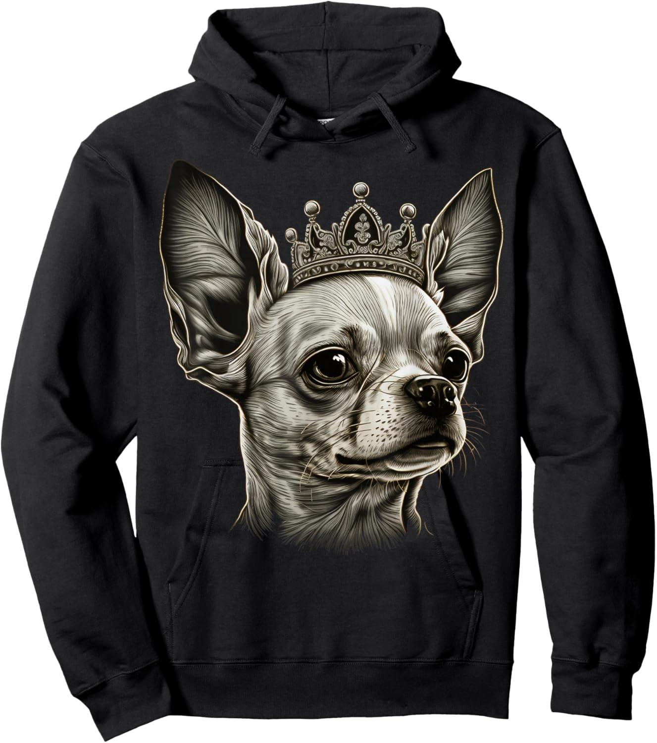 Black and White Chihuahua Dog on Crown Chihuahua Hoodie - Hoodie | Black