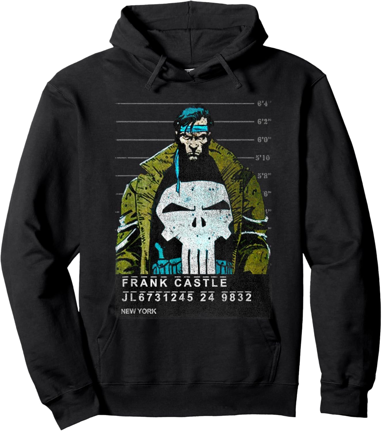 Marvel Punisher Frank Castle Prison Mugshot Distressed Hoodie - Hoodie | Black
