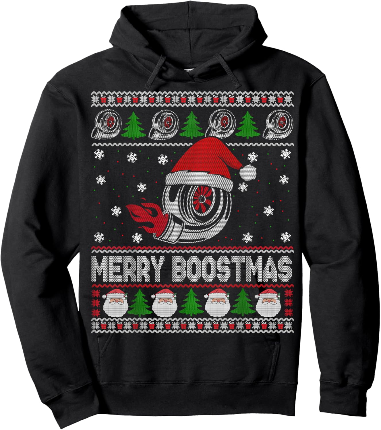 Merry Boostmas Turbo Christmas Vintage Ugly Xmas Sweater Hoodie - Hoodie | Black
