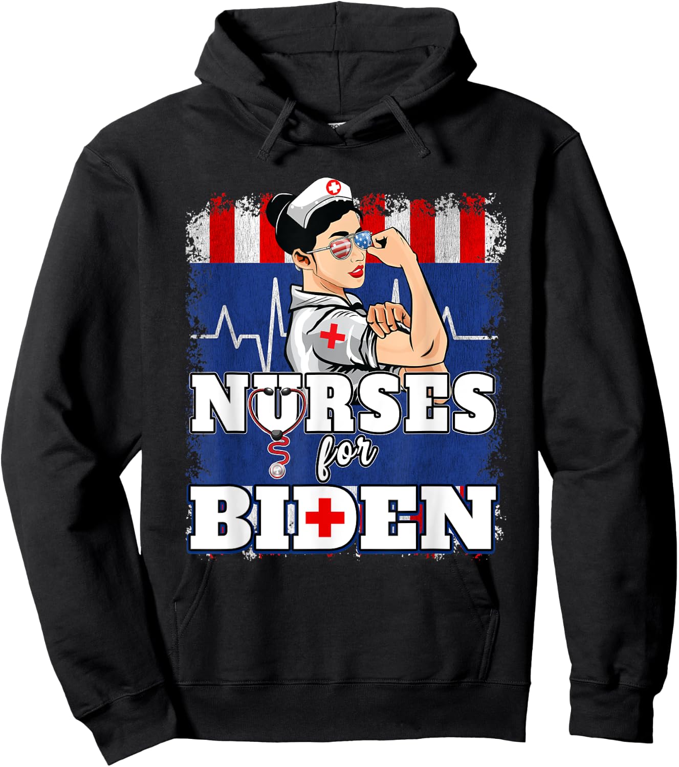 Nurses For Biden US Flag Vote Democrat Healthcare Nurses Hoodie - Hoodie | Black