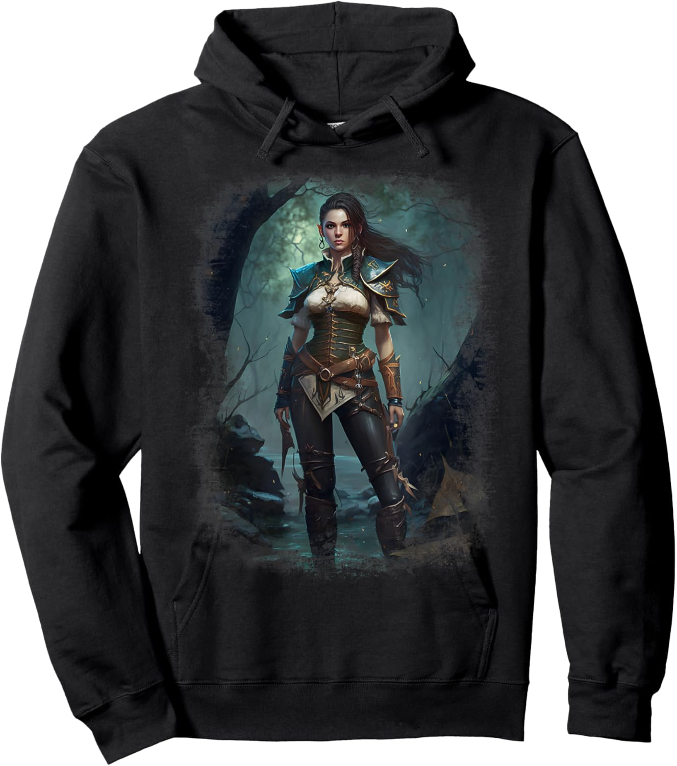 Elven Warrior Elf Princess Fantasy Vintage Fae Art Portrait Hoodie - Hoodie | Black