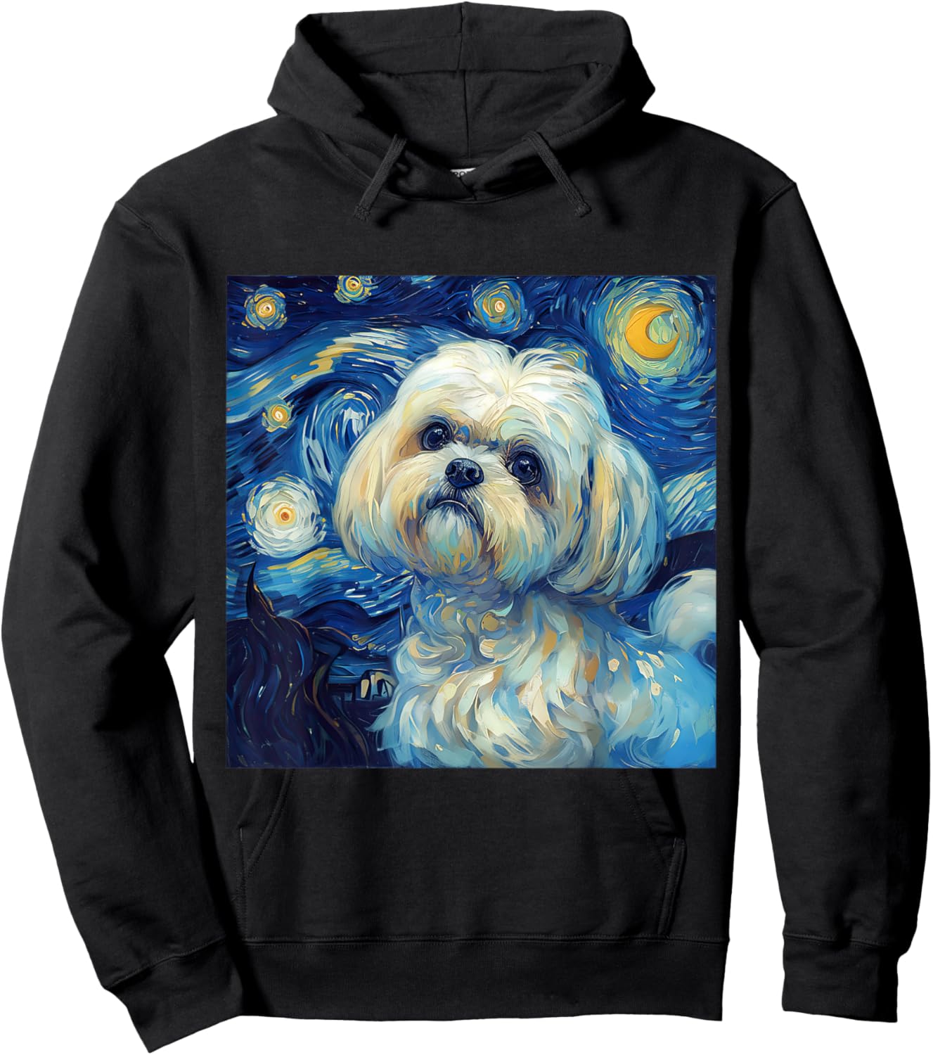 Maltese Dog Starry Night Vincent Van Gogh Painting Hoodie - Hoodie | Black