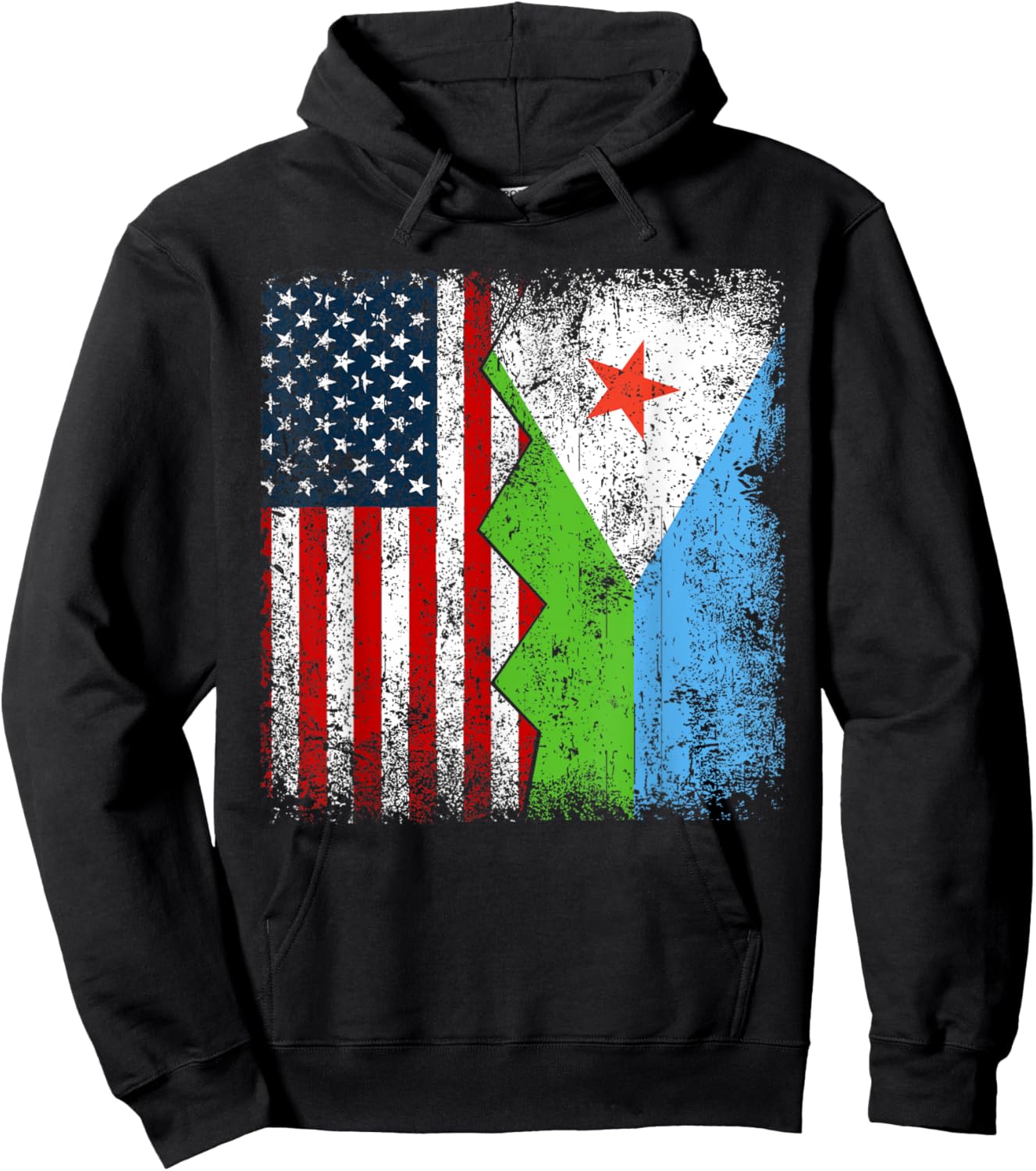 Djiboutian Roots | Half American Flags | America Djibouti Hoodie - Hoodie | Black