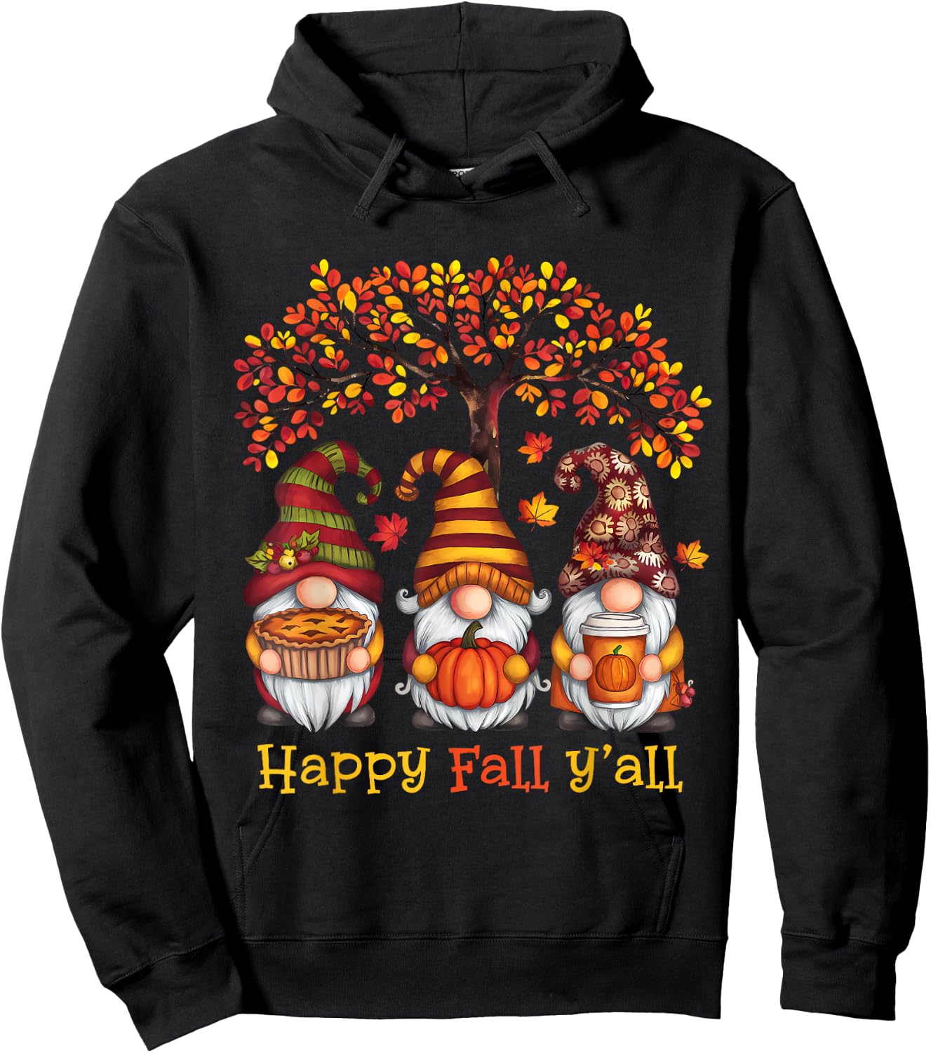 Happy Fall Autumn Leaves Pumpkin Garden Gnomes Hoodie - Hoodie | Black
