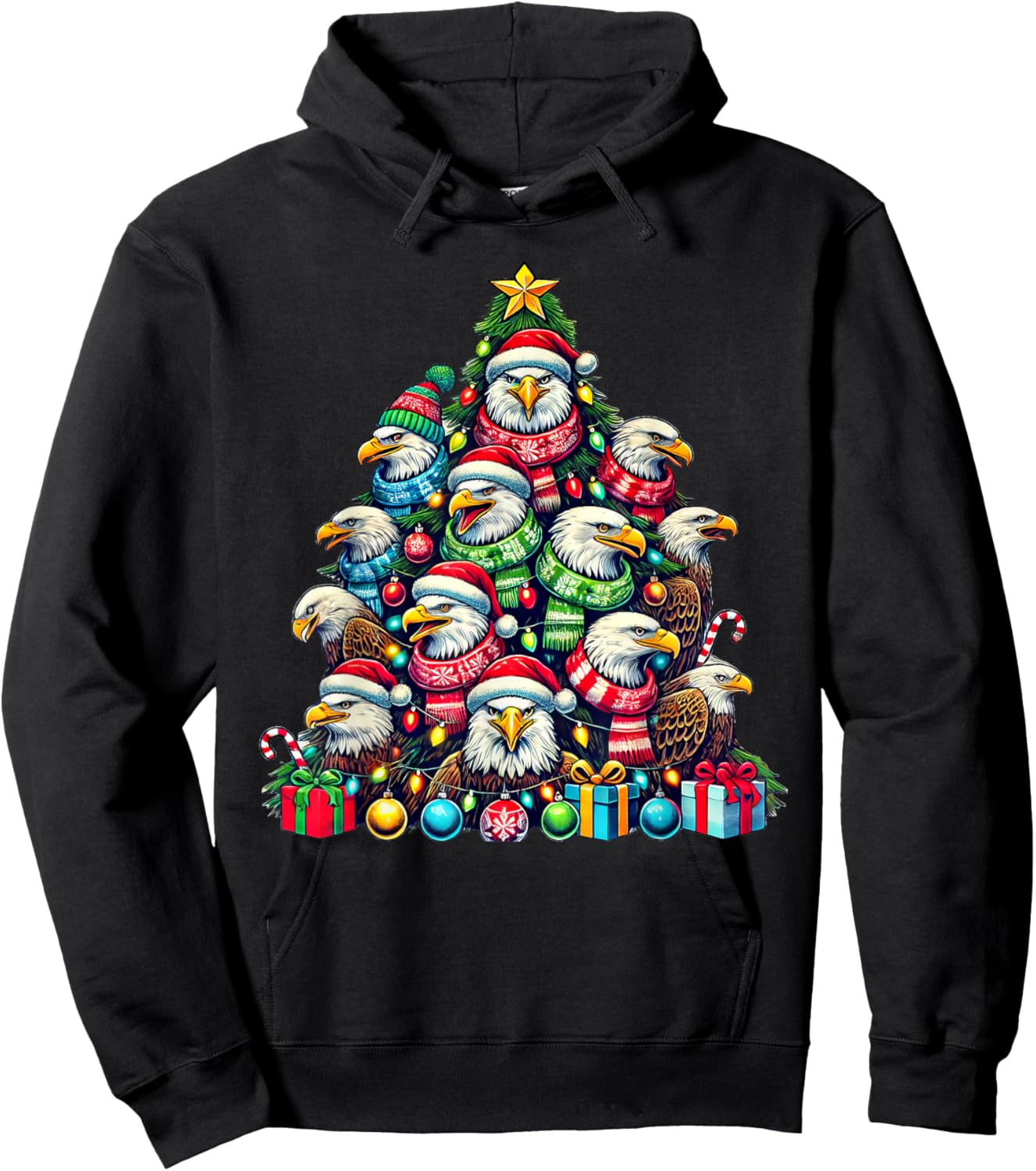 Eagle Bird Christmas Tree Funny Eagle Xmas Hoodie - Hoodie | Black