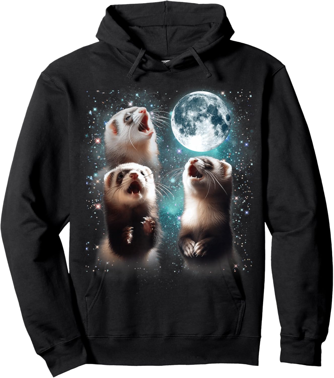 3 Ferret Moon Howling Ferret Head Funny , Women, Kid Hoodie - Hoodie | Black