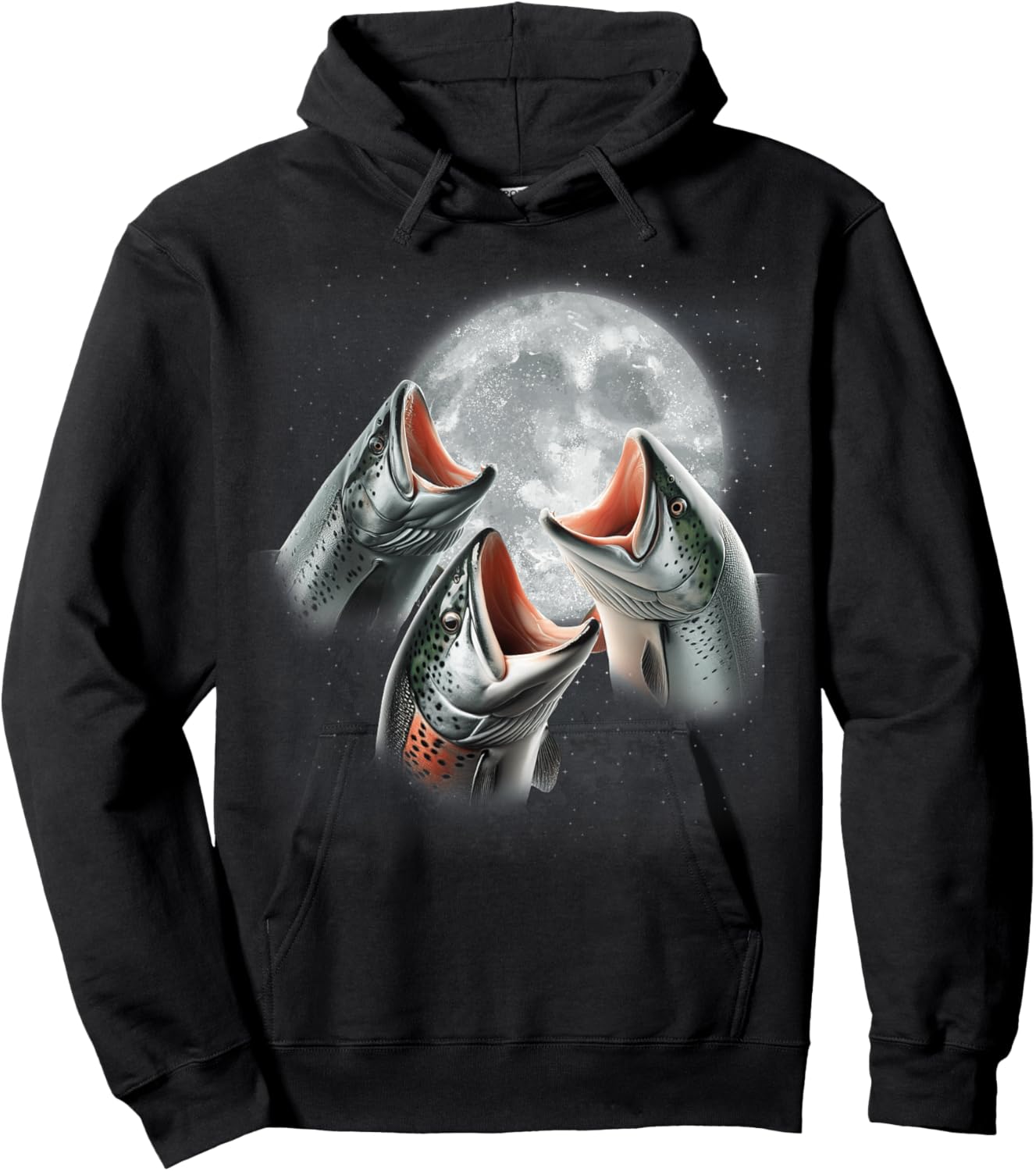 3 Salmon Fish Howling At The Moon Funny Salmon Fishing Lover Hoodie - Hoodie | Black