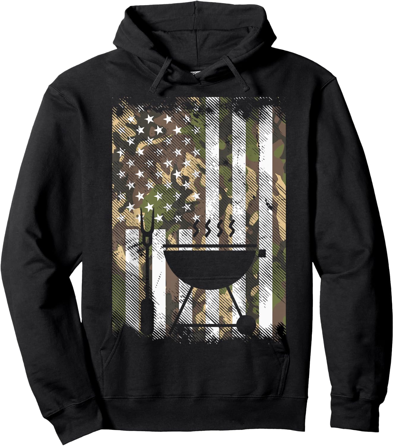 Camo US Flag Bbq Grill Vintage Grilling Smoking Patriotic Hoodie - Hoodie | Black