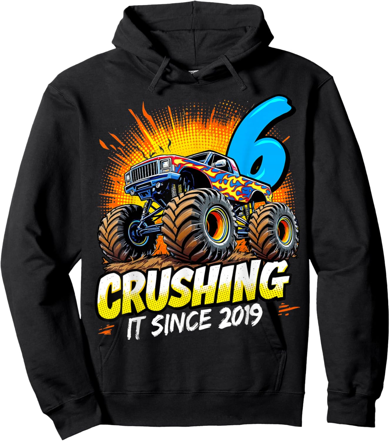 Birthday Monster Truck 6 year Old Boys 6th Party Born 2019 Hoodie - Hoodie | Black