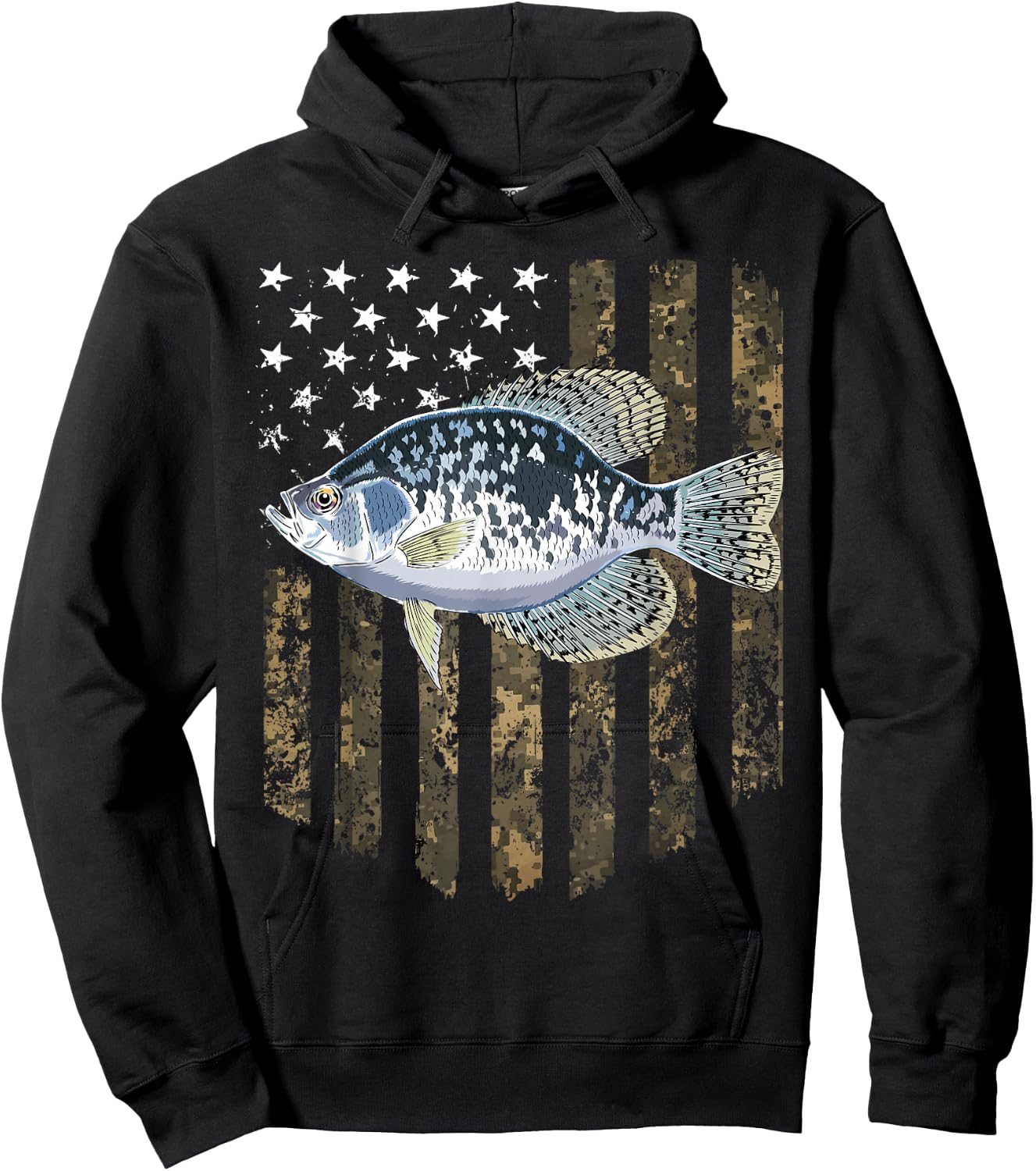 Camo American Flag Crappie Fishing 4th Of July Hoodie - Hoodie | Black