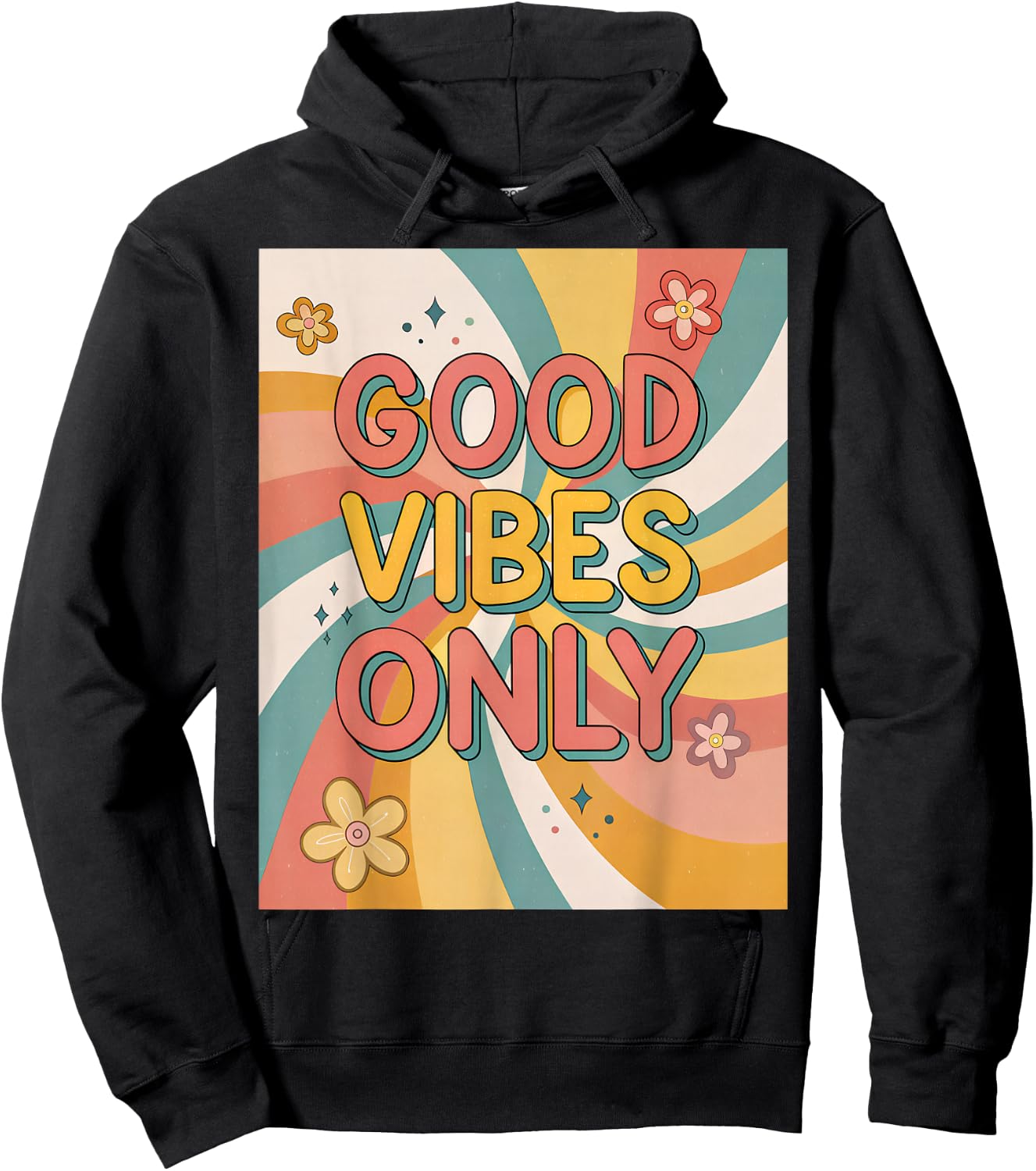 Good Vibes Only Groovy Retro Vintage Boho Happy Positive Hoodie - Hoodie | Black