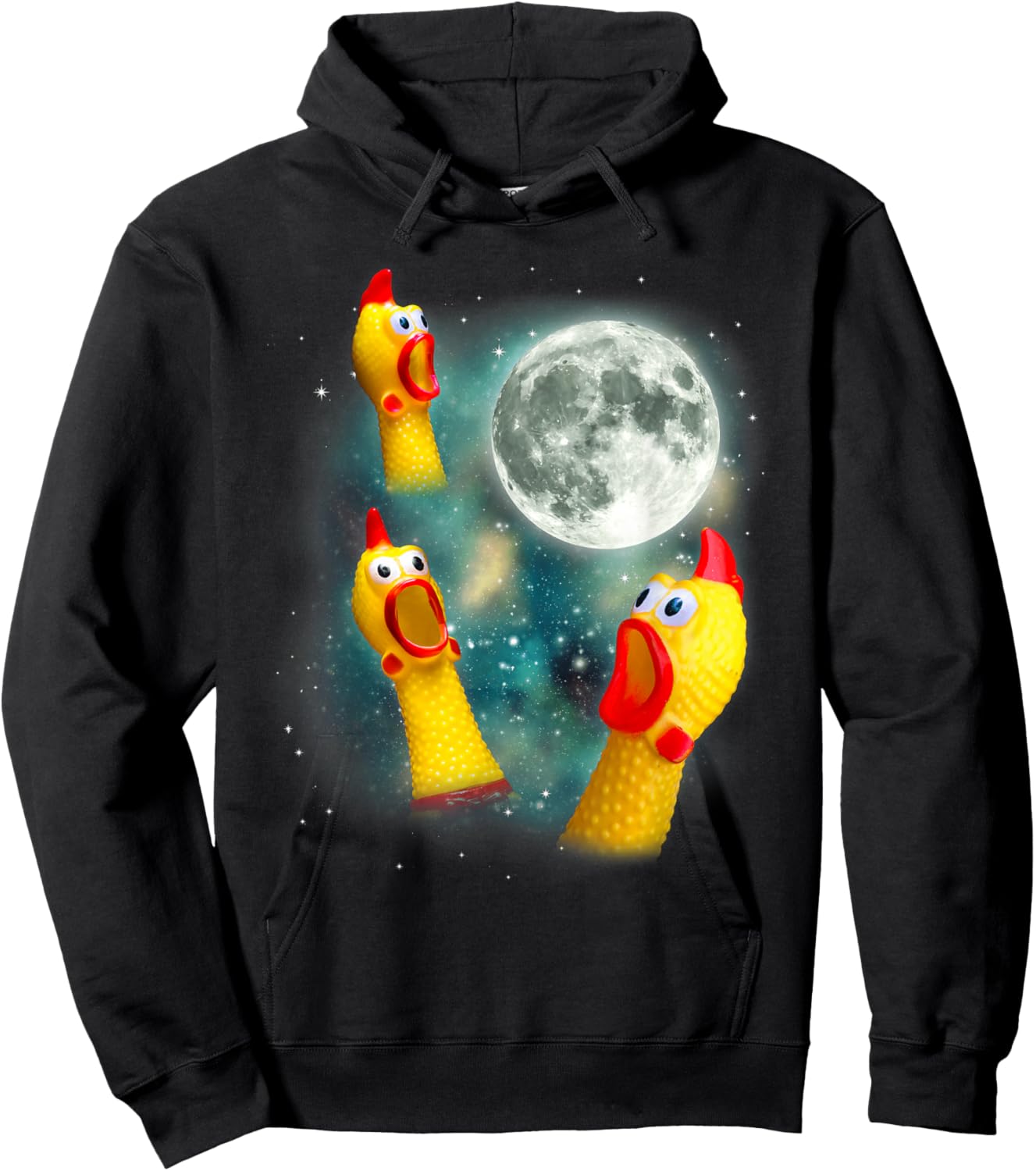 Three Rubber Chicken Moon Funny Screaming Fowl Cursed Joke Hoodie - Hoodie | Black