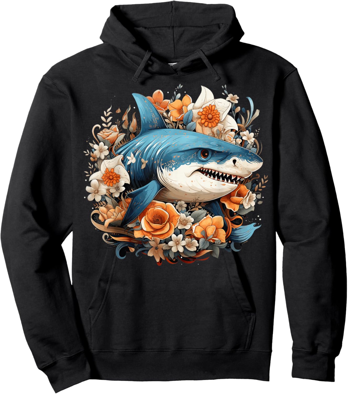 Shark Flowers Hoodie - Hoodie | Black