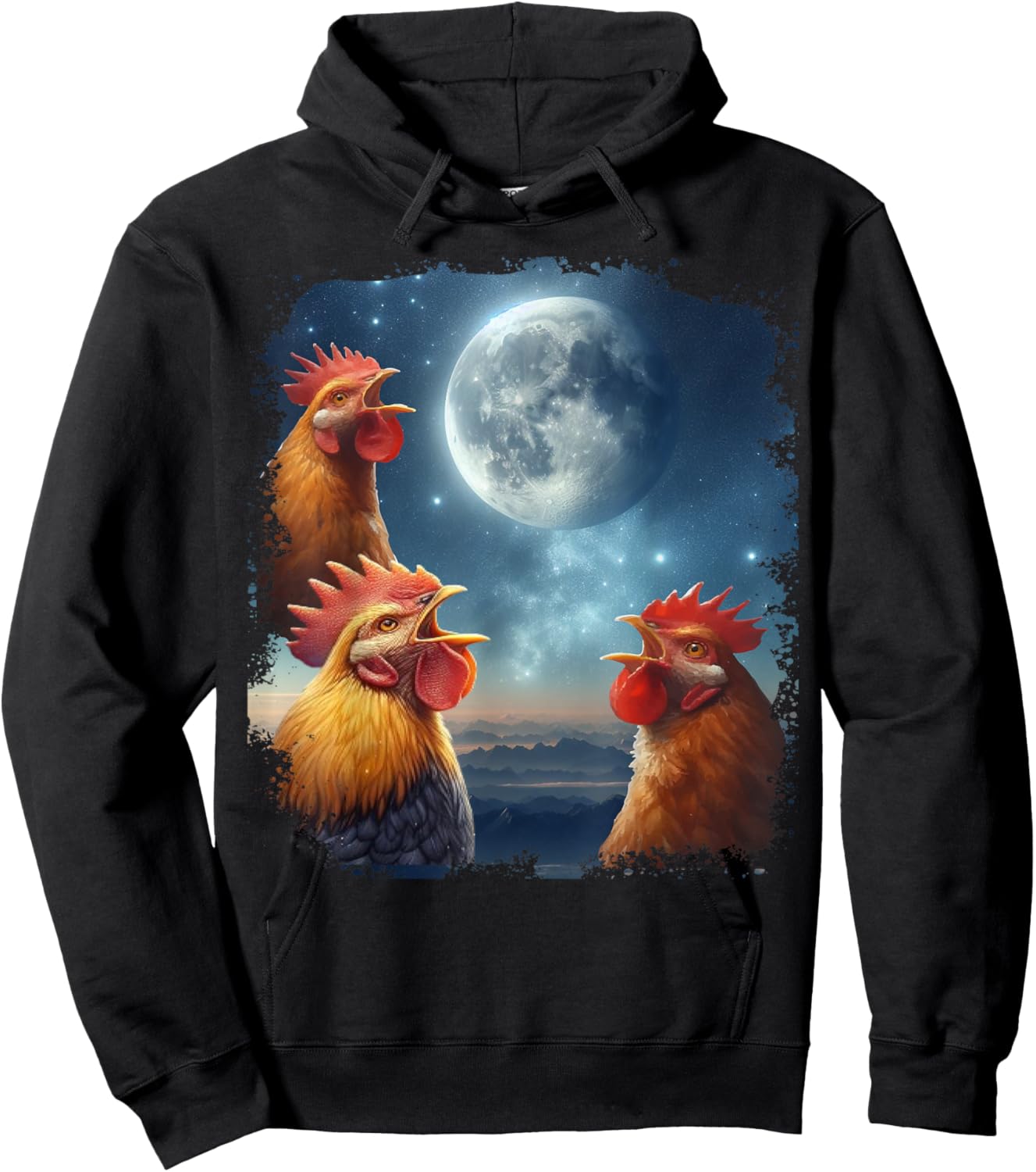 3 Chicken Moon, Funny 3 Chicken Howling Like Wolves Hoodie - Hoodie | Black