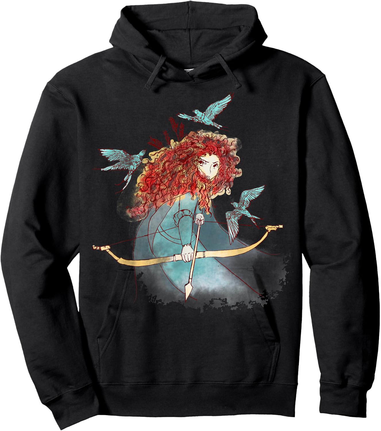 Disney Brave Merida Watercolor Sketch Portrait Hoodie - Hoodie | Black