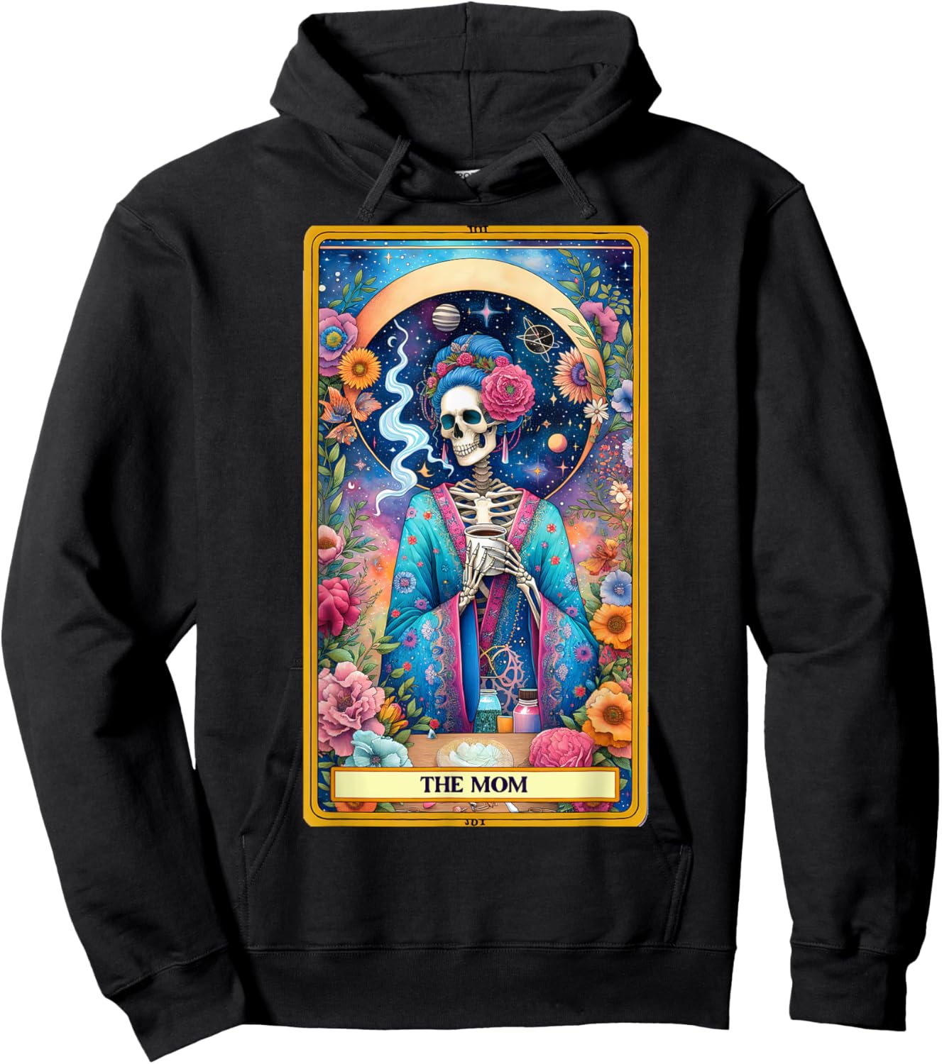 Mom Tarot Card Skeleton Skelly Messy Bun Robe Coffee Mama Hoodie - Hoodie | Black