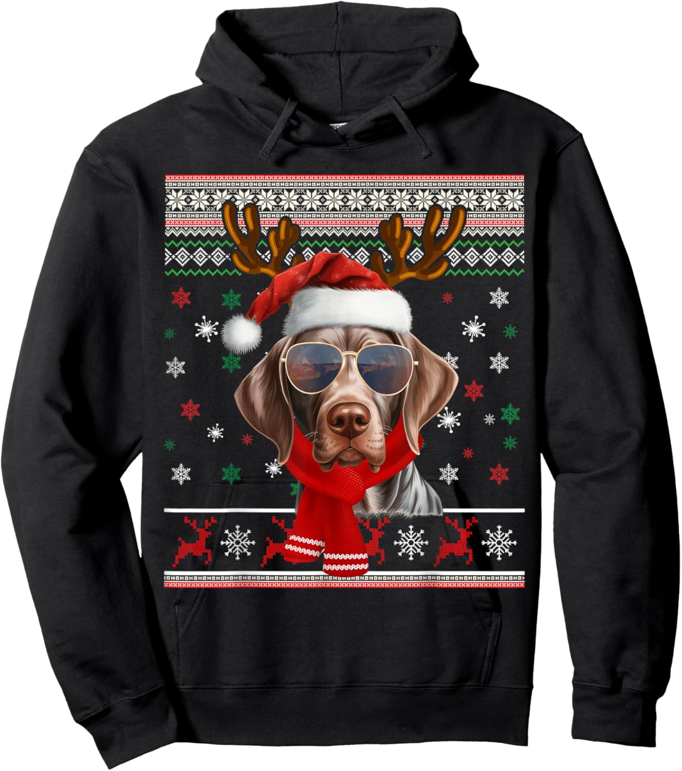 German Shorthaired Pointer Christmas Ugly Sweater Xmas Dog Hoodie - Hoodie | Black