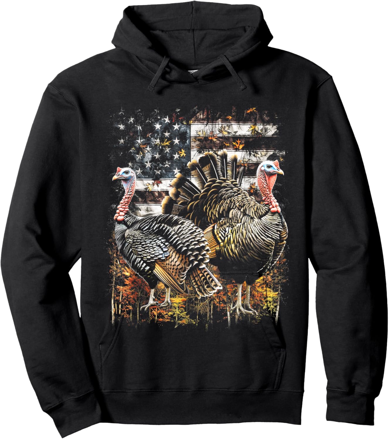 Beautiful Wild Turkey Hunting Camo American Flag Hoodie - Hoodie | Black