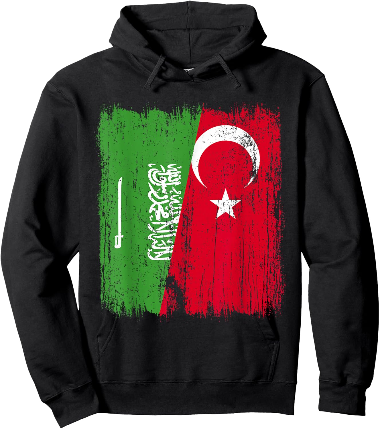 Saudi Arabia Turkey Half Flag Turkiye Saudi Arabian Turkish Hoodie - Hoodie | Black