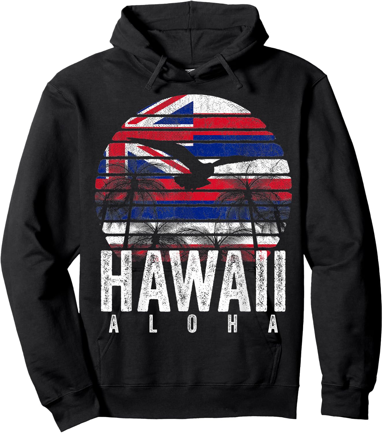 Retro Aloha Hawaii Flag Hawaiian Island Vintage Men Women Hoodie - Hoodie | Black