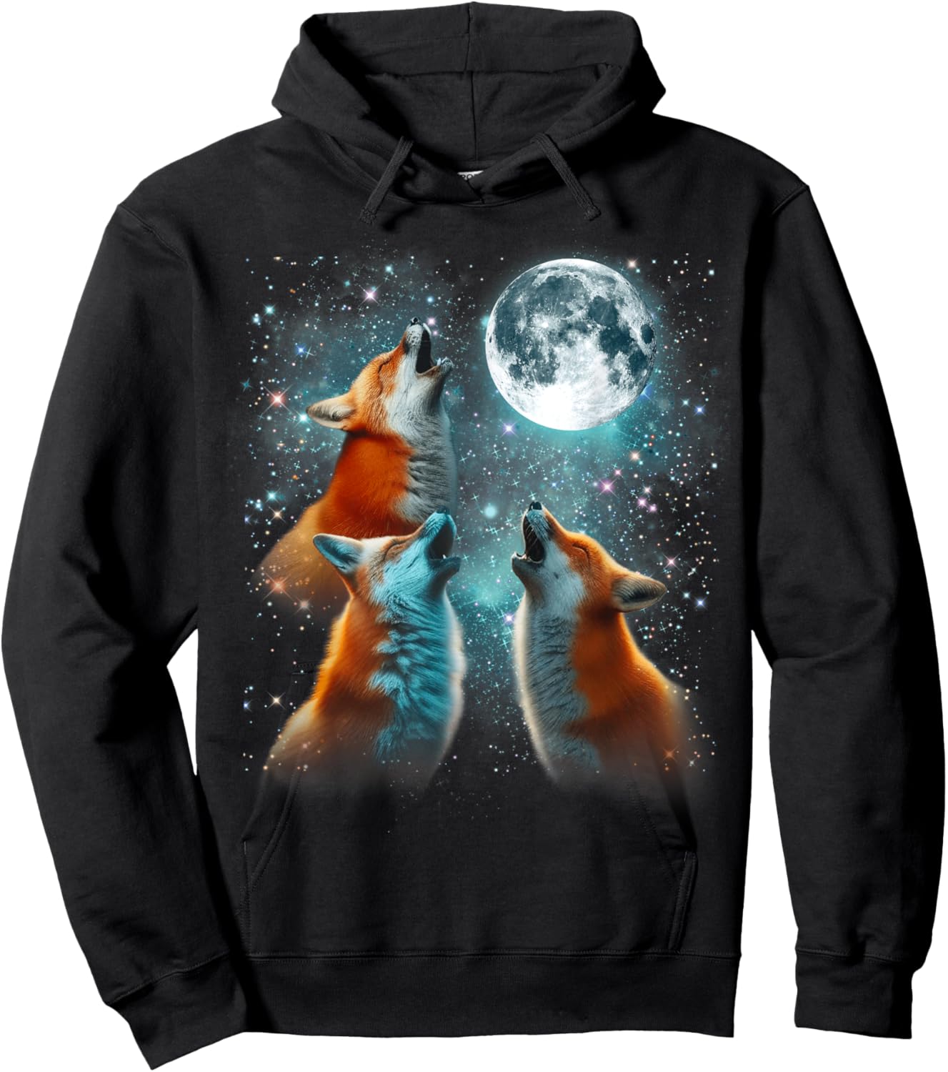3 Fox Moon Howling Red Fox Head Funny , Women, Kid Hoodie - Hoodie | Black