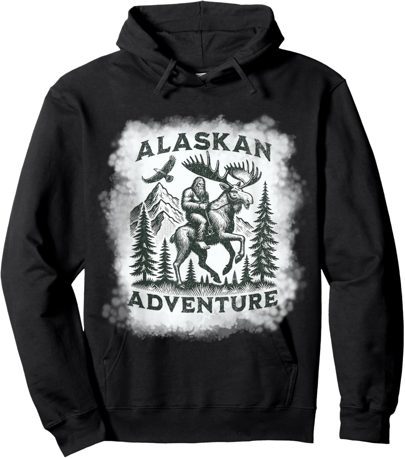 Alaskan Adventure Bigfoot Riding Moose Funny Outdoor Alaska Hoodie - Hoodie | Black