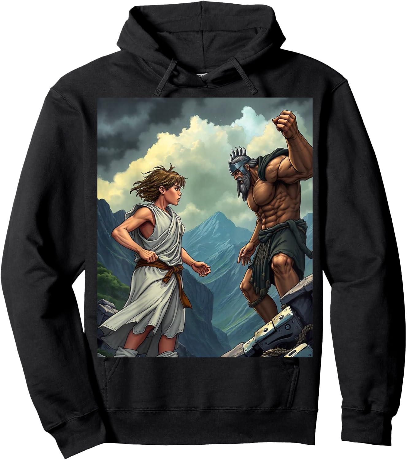 David and Goliath Bible Book of Samuel King David Comic Hoodie - Hoodie | Black