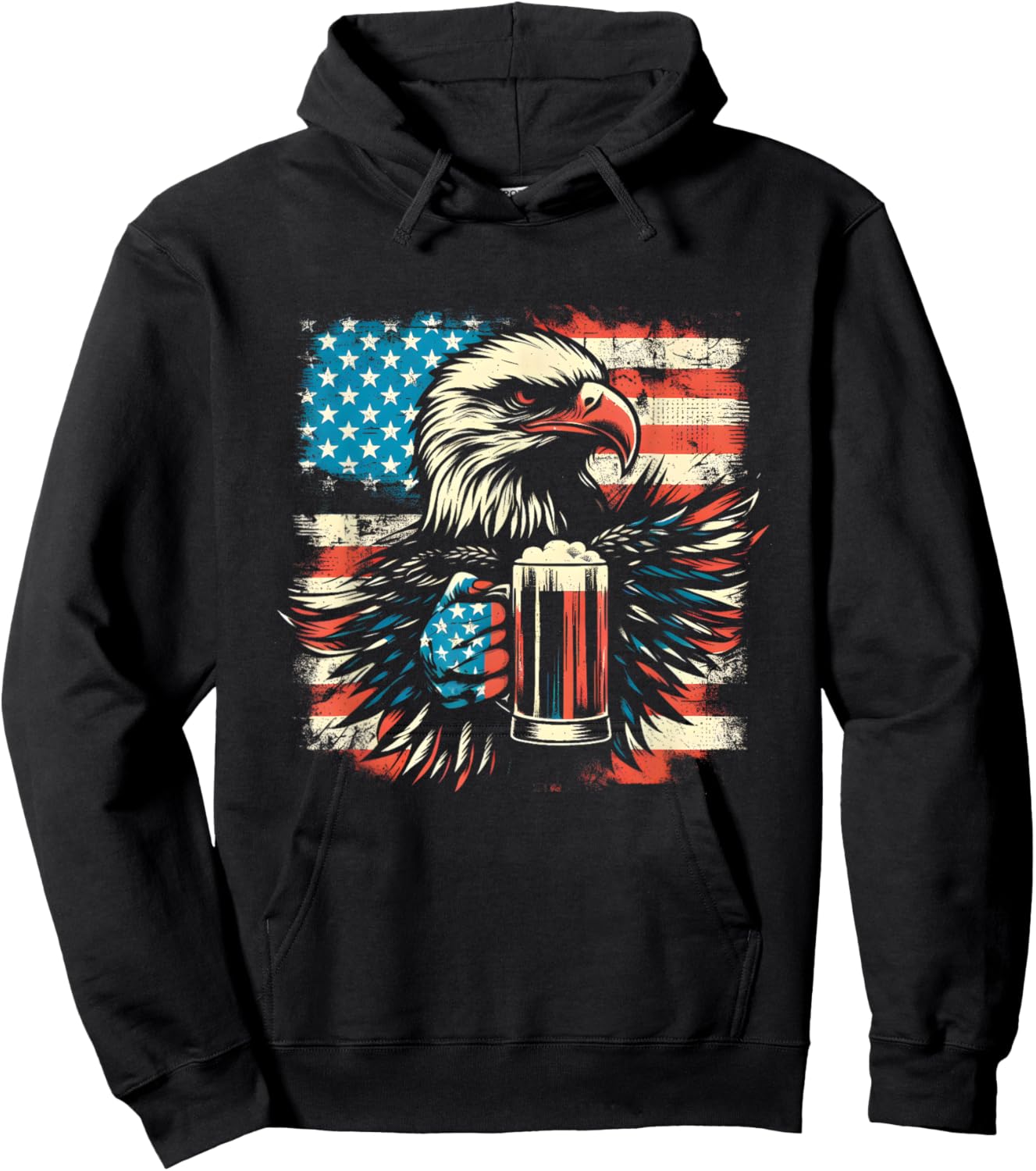 Bald Eagle Beer American Flag - Patriotic USA Beer Lover Men Hoodie - Hoodie | Black