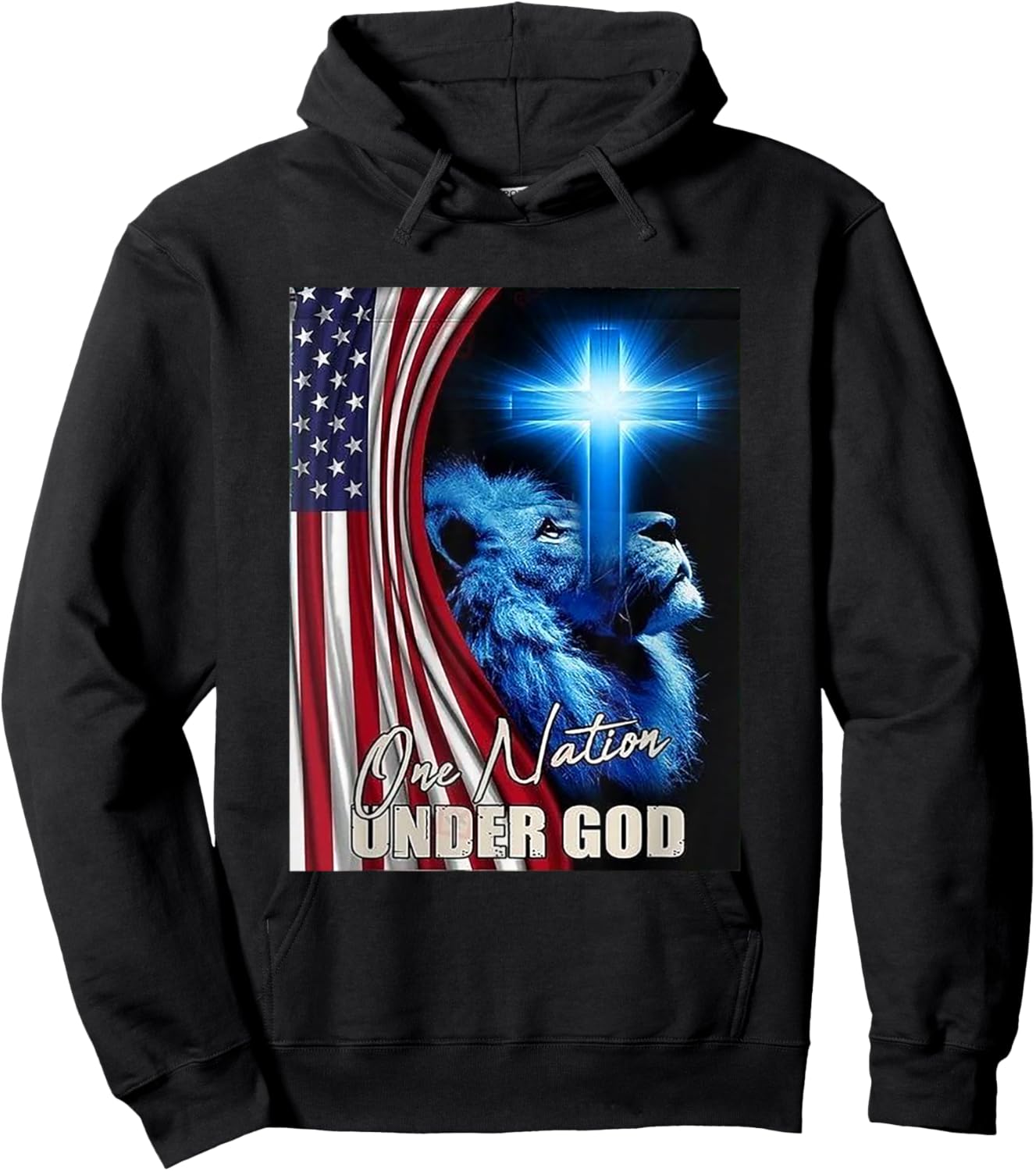 One Nation under God American Flag Lion Hoodie - Hoodie | Black