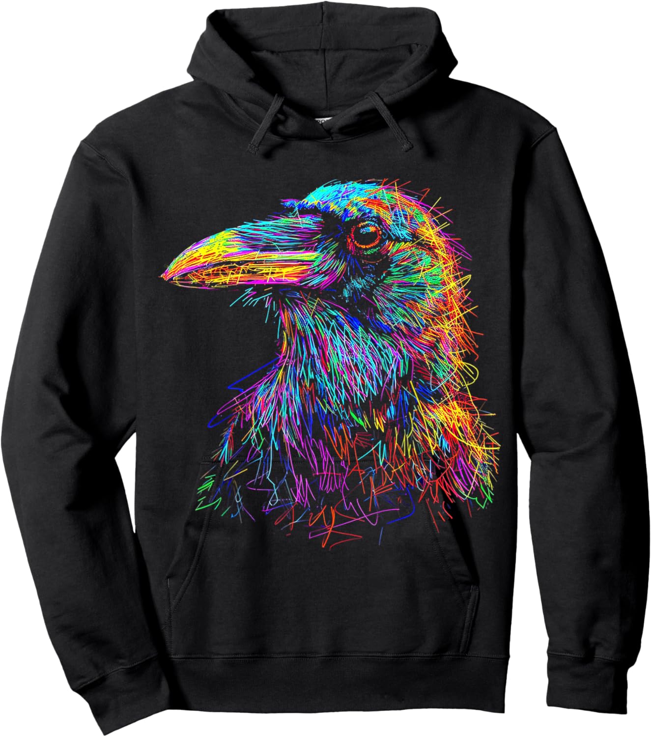 Raven Colorful Abstract Animal Bird Illustration Crow Hoodie - Hoodie | Black