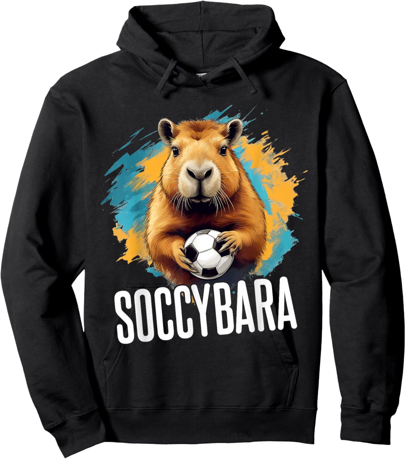 Soccybara Delight - Capybara with Football Soccer Hoodie - Hoodie | Black