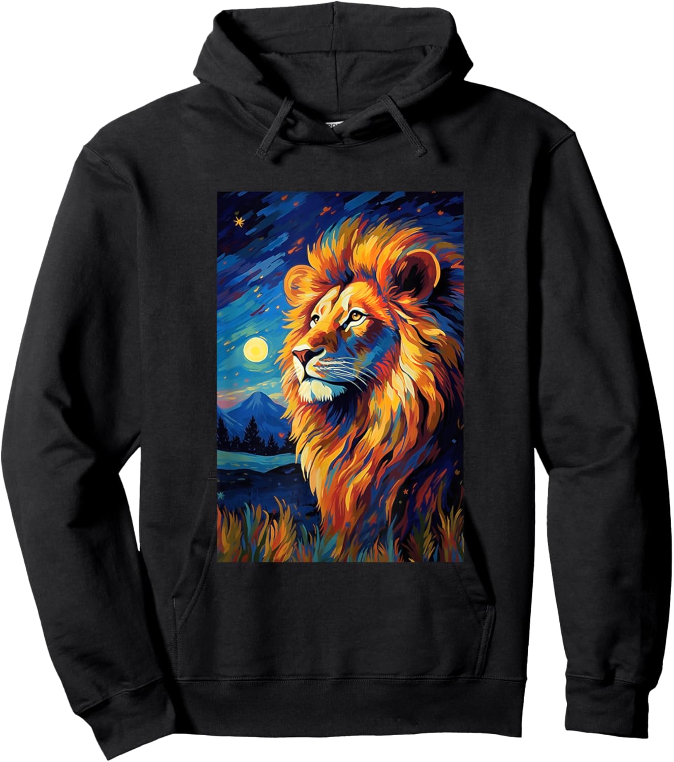 Lion Africa Van Gogh Style Starry Night Graphic Hoodie - Hoodie | Black