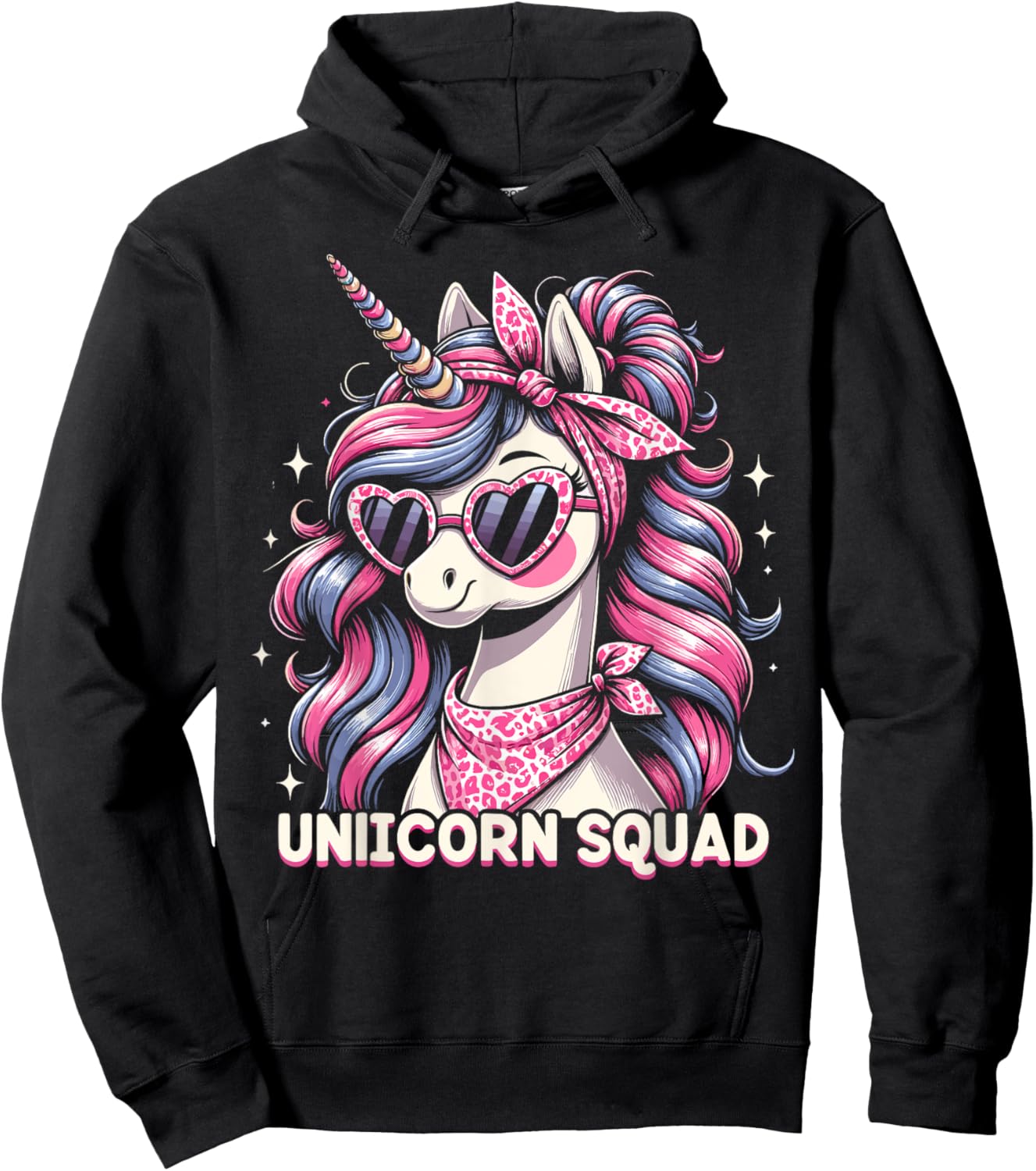 Unicorn Squad - Graceful Unicorn with leopard Bandana Hoodie - Hoodie | Black