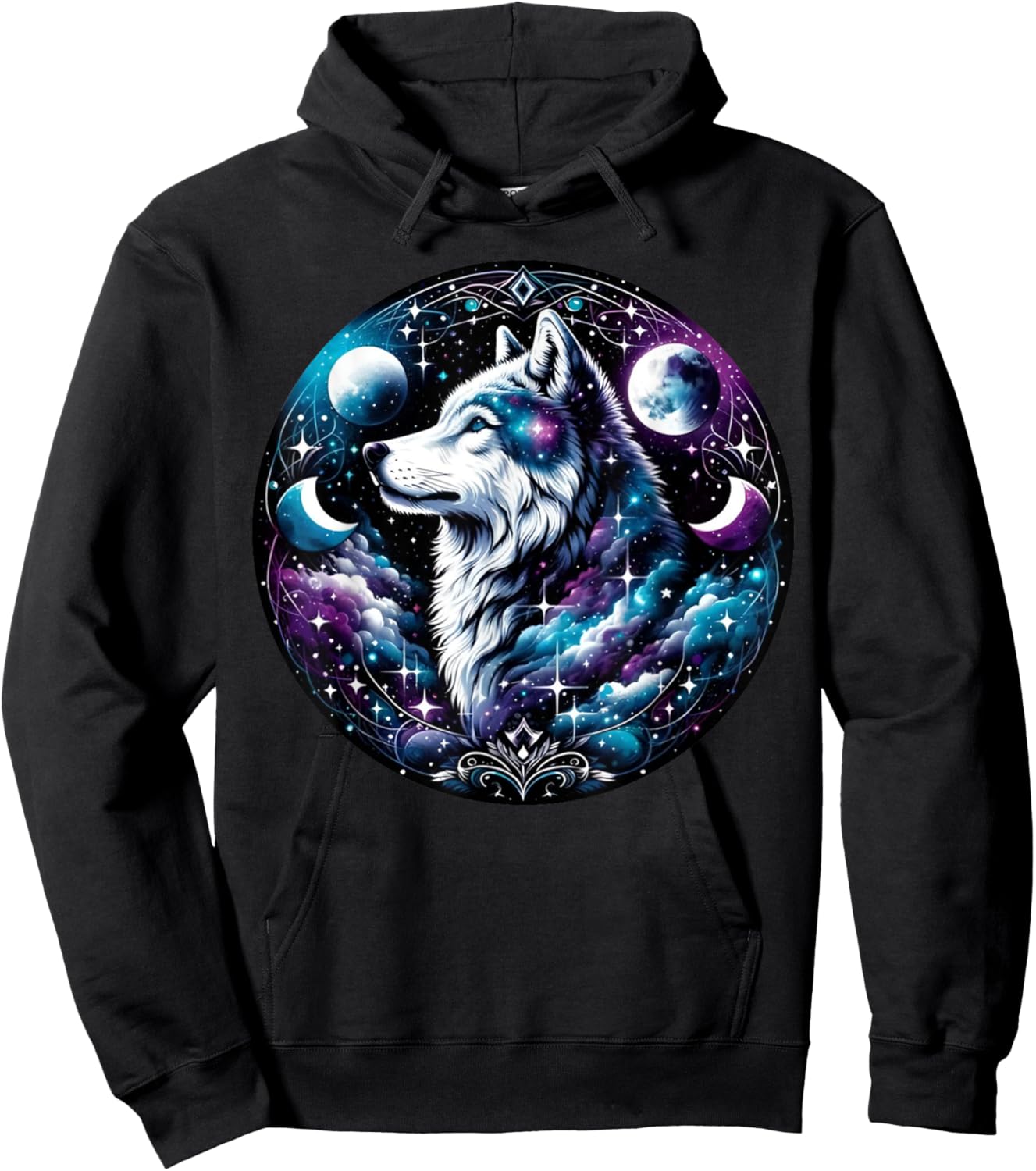 Wolf Celestial Dream Night Howling Moon Funny Wolves Lover Hoodie - Hoodie | Black