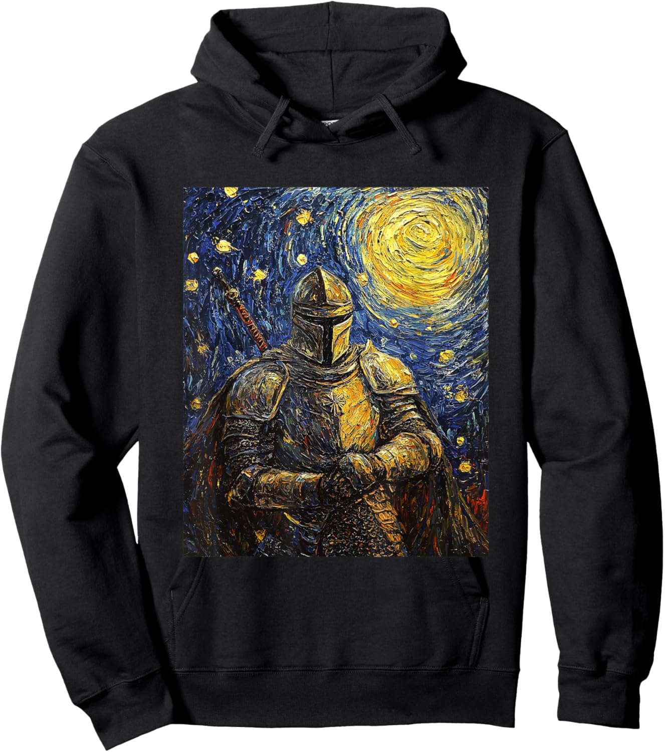 Knight Medieval Van Gogh Style Starry Night Graphic Hoodie - Hoodie | Black