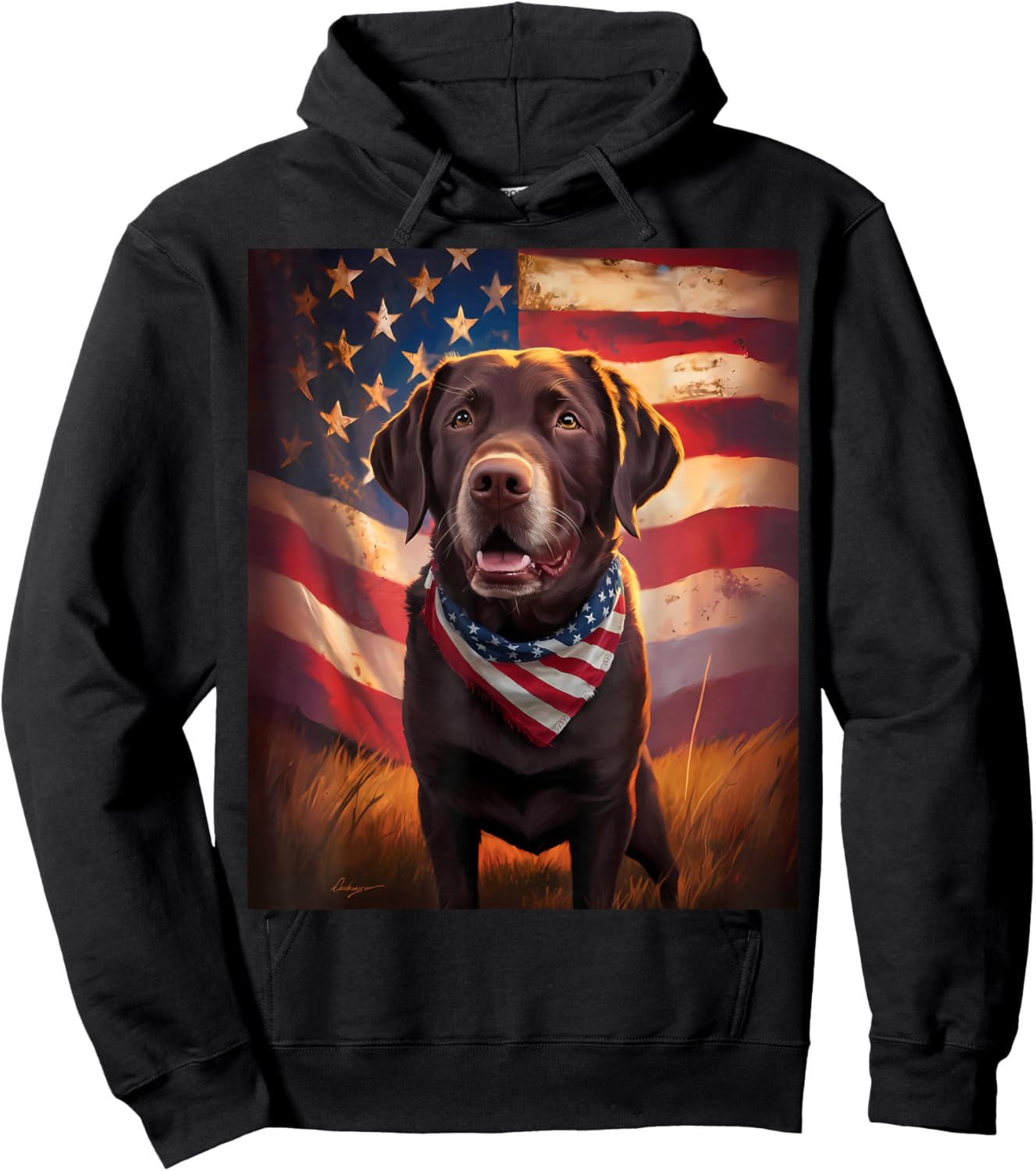 American Chocolate Labrador 4th of July Dog American Flag Hoodie - Hoodie | Black