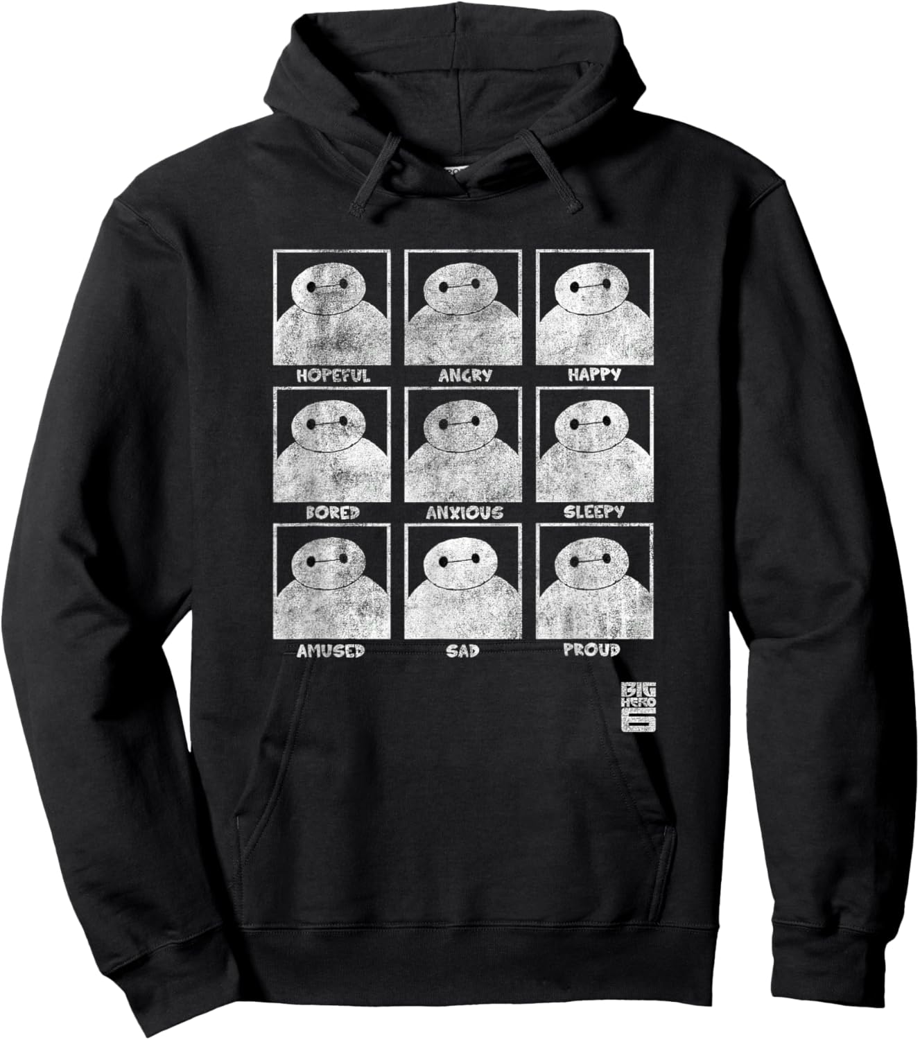 Disney Big Hero 6 Baymax Many Emotions Panels Distressed Hoodie - Hoodie | Black