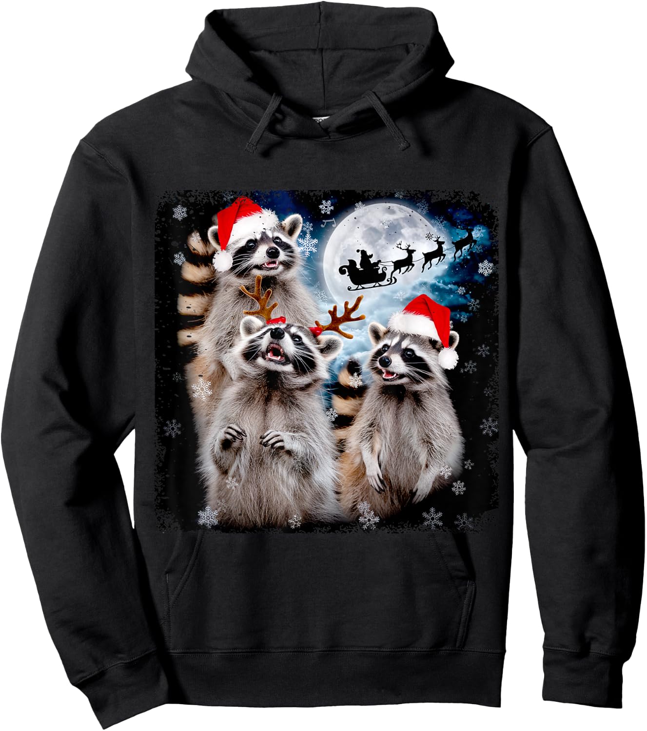 Funny Christmas Moon Howling Raccoon Xmas Men, Women, Kid Hoodie - Hoodie | Black