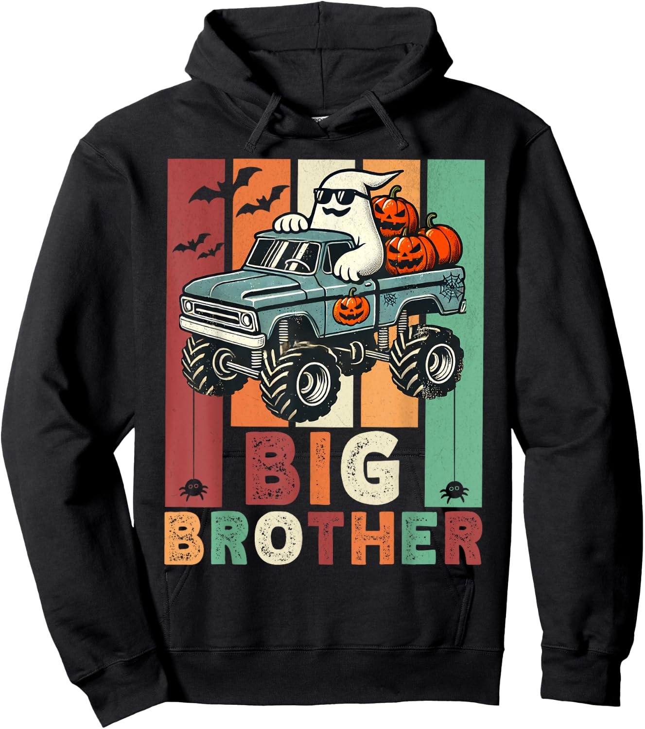 Vintage Ghost Monster Truck Halloween Big Brothers Pumpkins Hoodie - Hoodie | Black