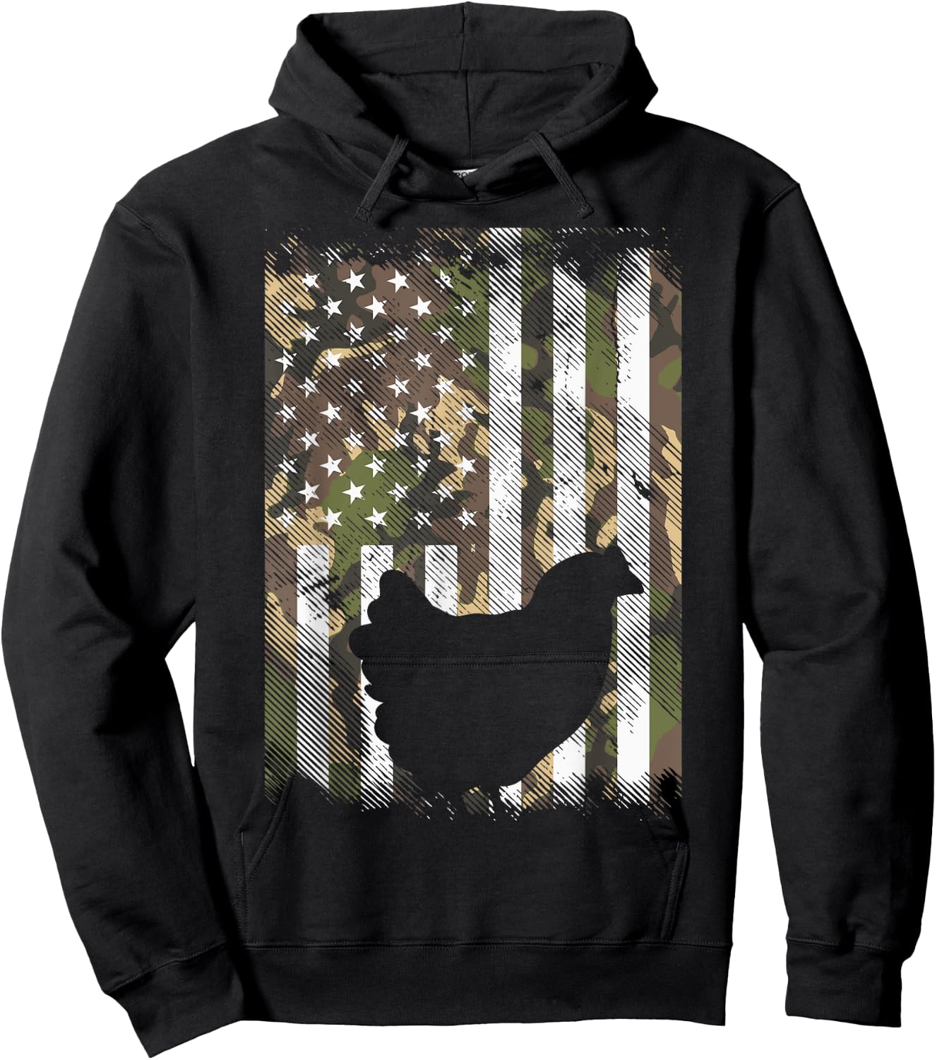 Camo Flag Chicken Vintage Farm Animal Patriotic Farmer Gift Hoodie - Hoodie | Black