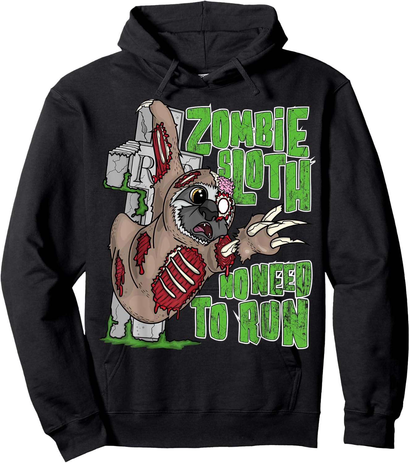 Zombie Sloth No Need To Run Funny Pun Halloween Outfit Gifts Hoodie - Hoodie | Black