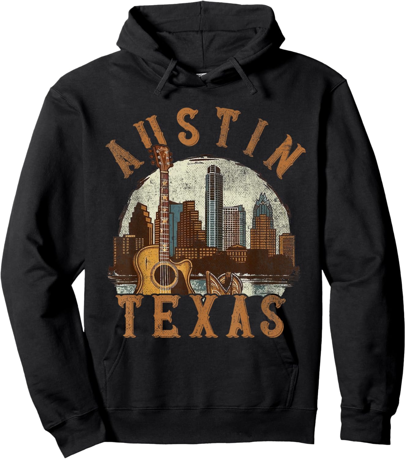 Austin Texas TX | Guitar Skyline Hoodie - Hoodie | Black