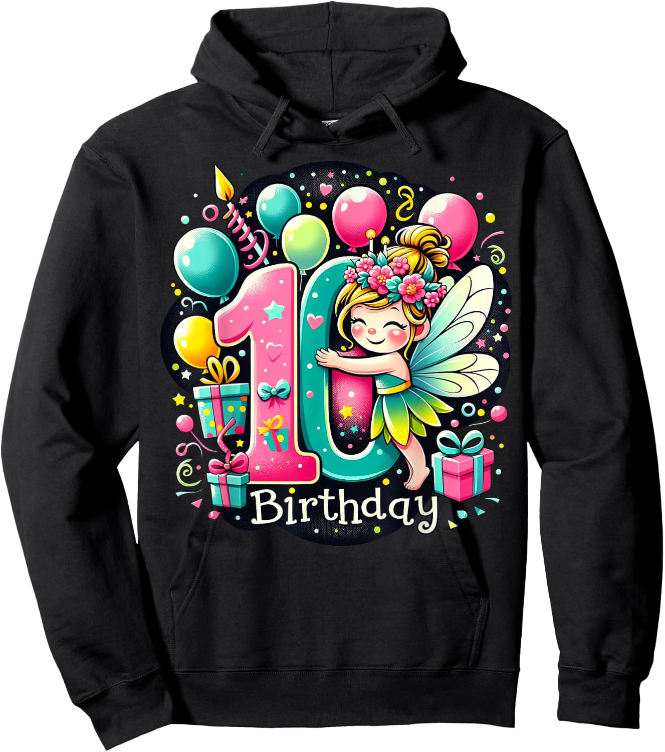 Kids Fairy Theme tenth Bday Party 10th Fairy Birthday Hoodie - Hoodie | Black