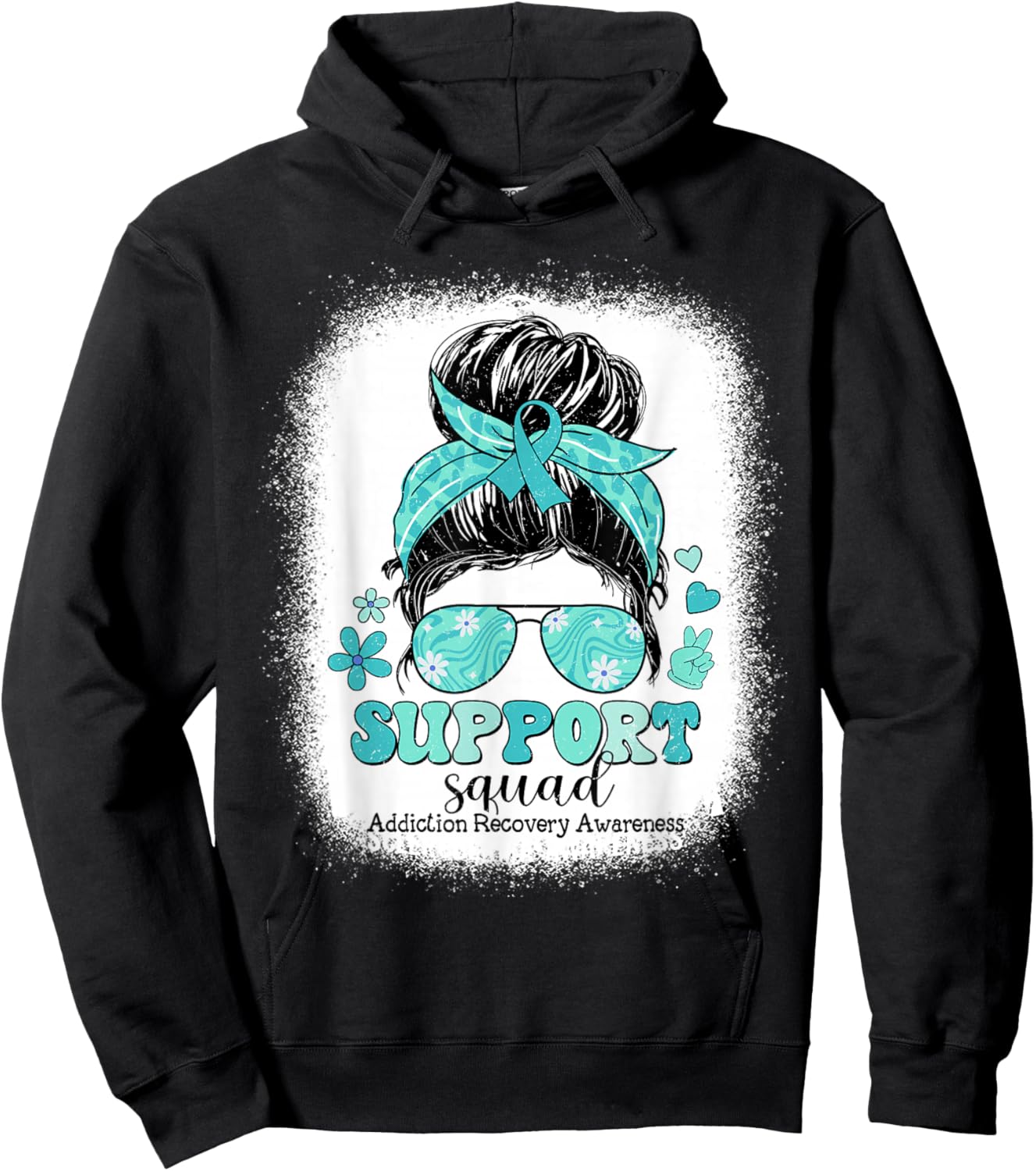Groovy Support Squad Messy Bun Addiction Recovery Awareness Hoodie - Hoodie | Black