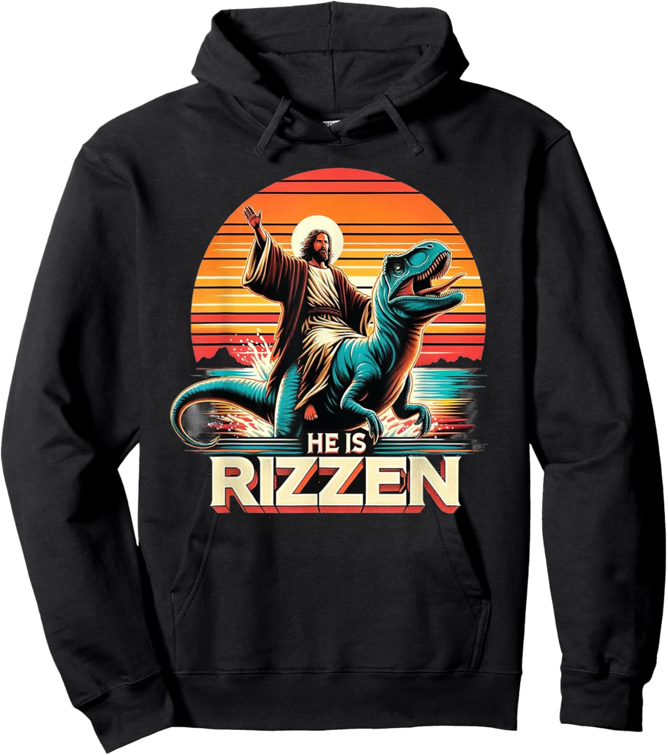 He Is Rizzen Jesus Retro Christian Dinosaur Hoodie - Hoodie | Black