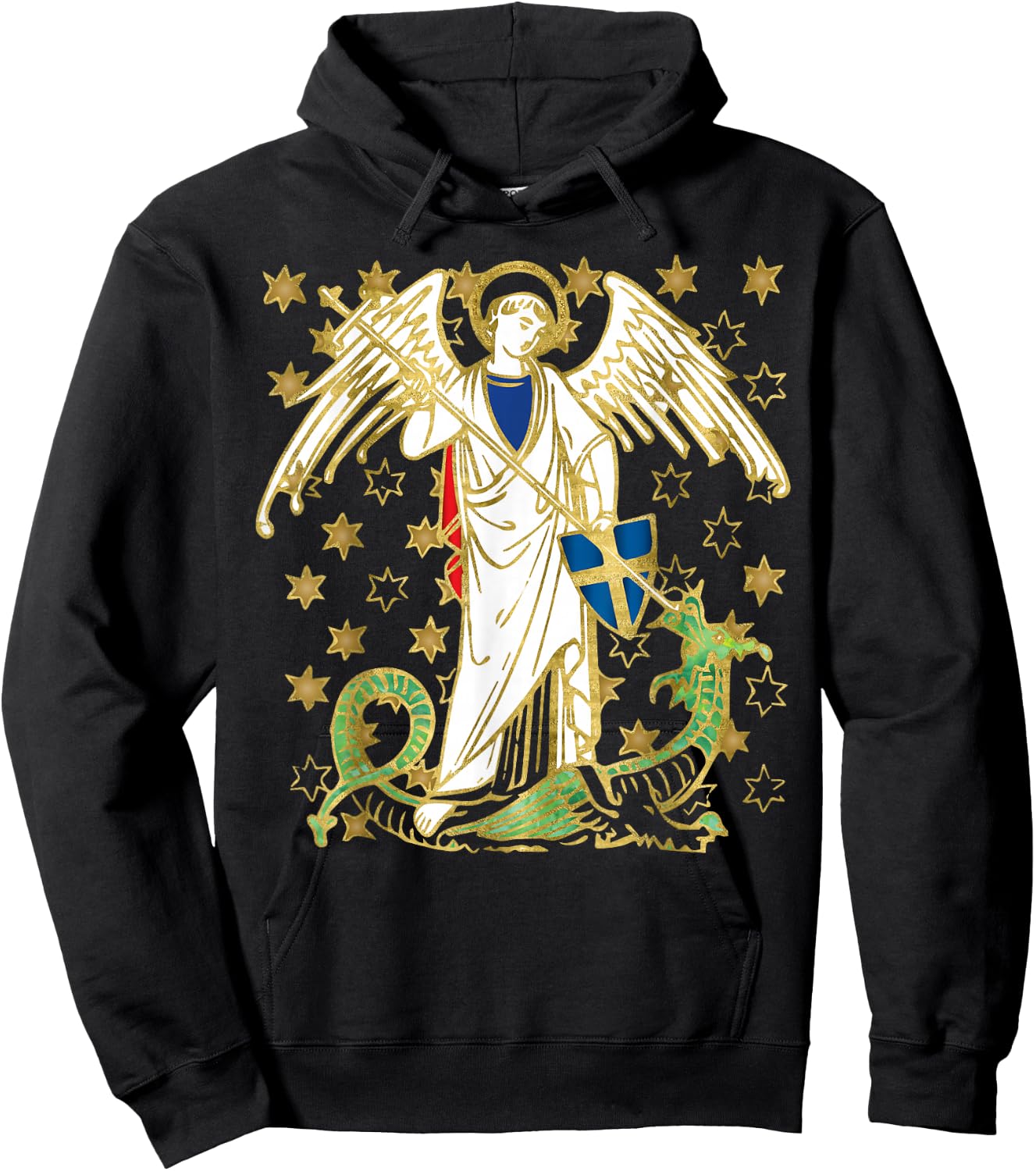 St. Michael the Archangel Icon Dragon Catholic Angel Vintage Hoodie - Hoodie | Black