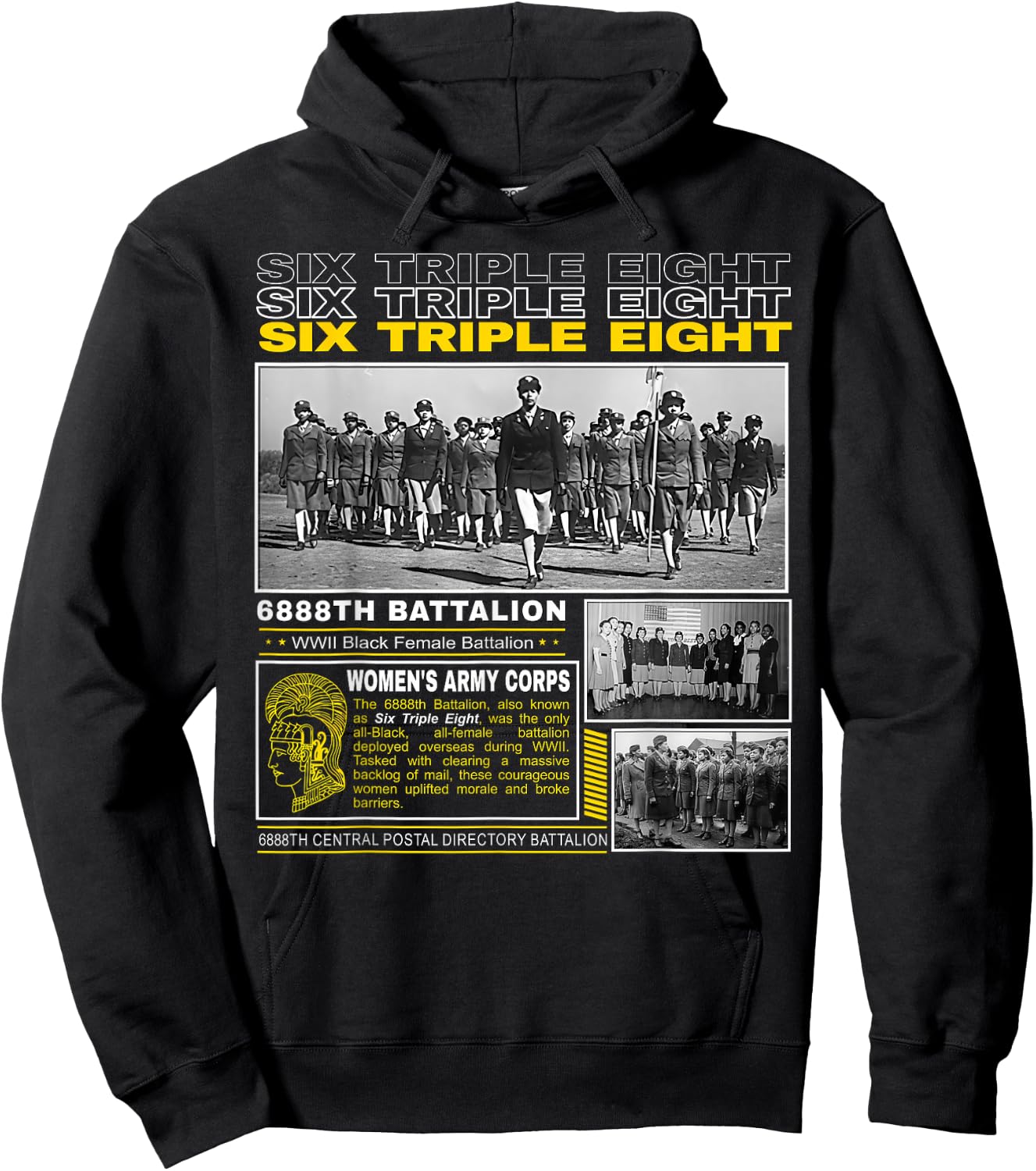 Six Triple 8 Black Female Battalion WWII Tribute Hoodie - Hoodie | Black