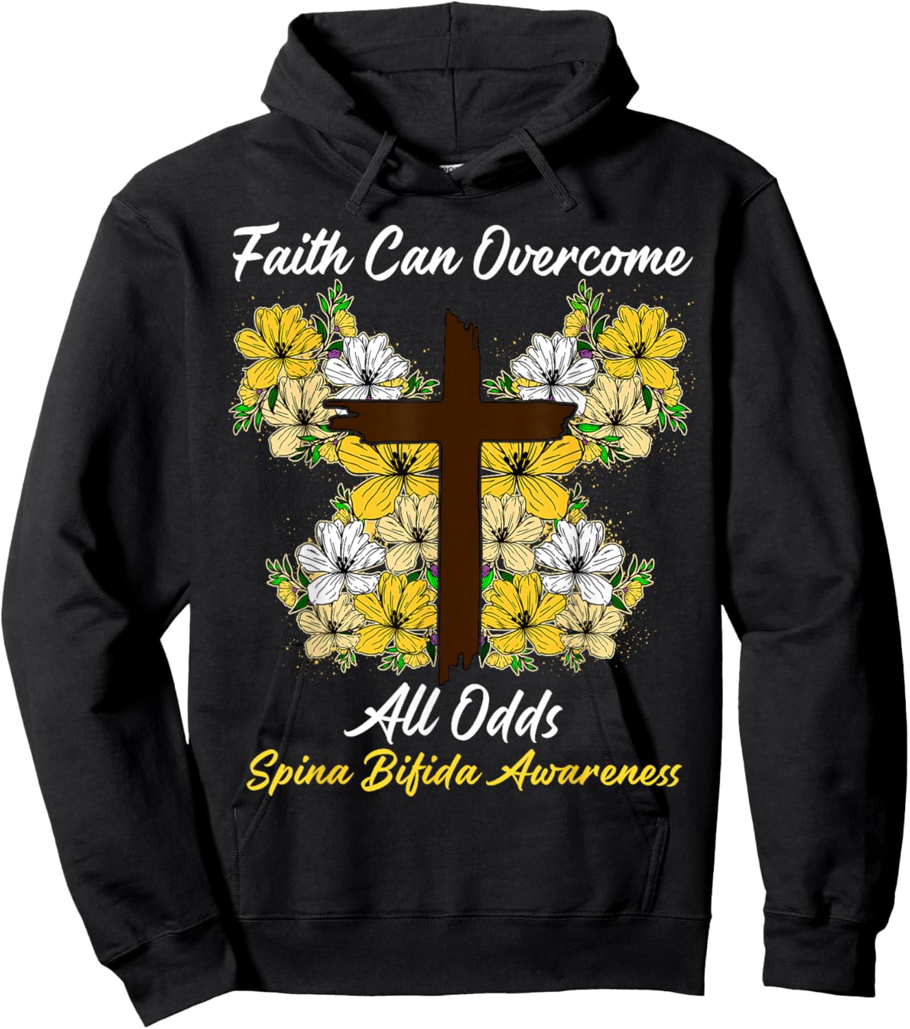 Woman Spina Bifida Awareness Faith Cross Butterfly Hoodie - Hoodie | Black