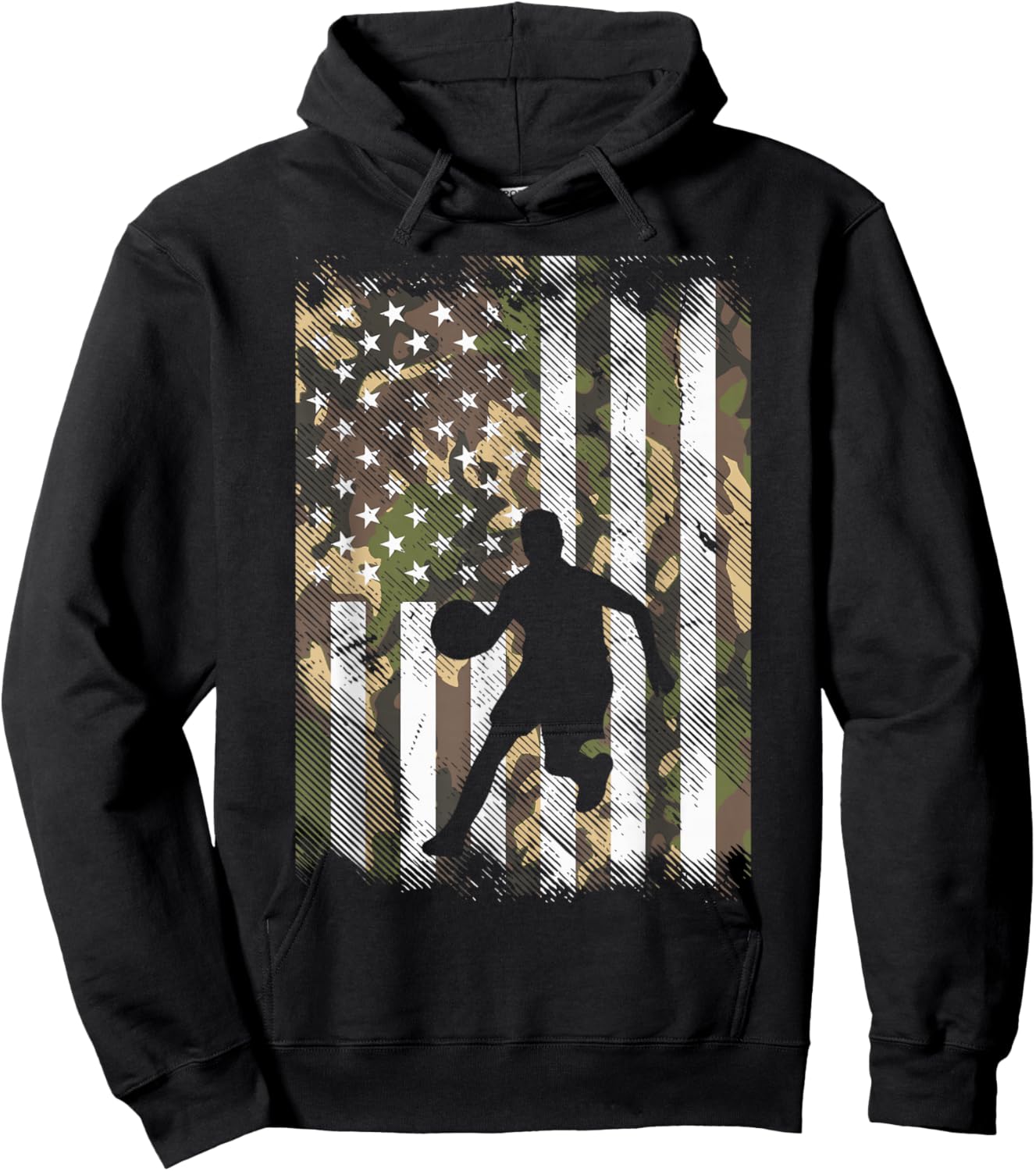 Camo Flag Basketball Vintage Patriotic Baller Men Women Kids Hoodie - Hoodie | Black