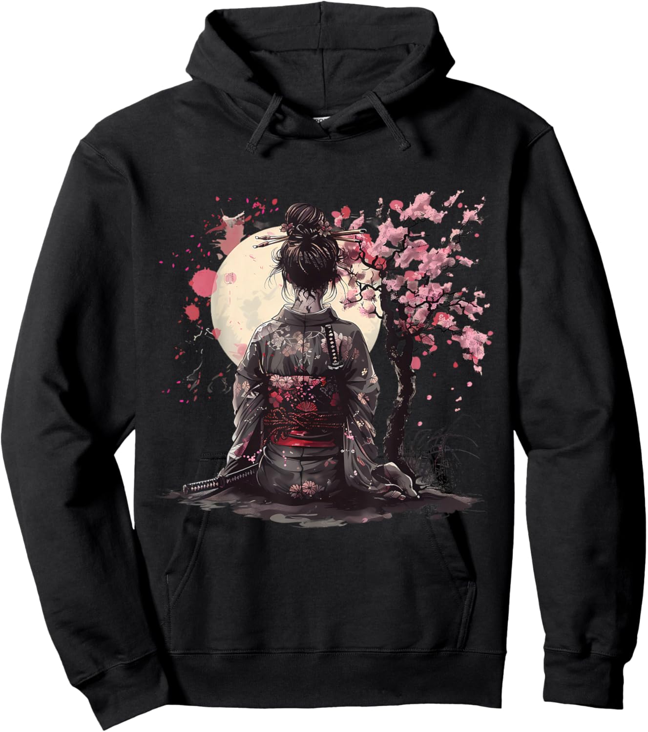 Japanese Samurai Girl Sakura Cherry Blossom Japanese Geisha Hoodie - Hoodie | Black